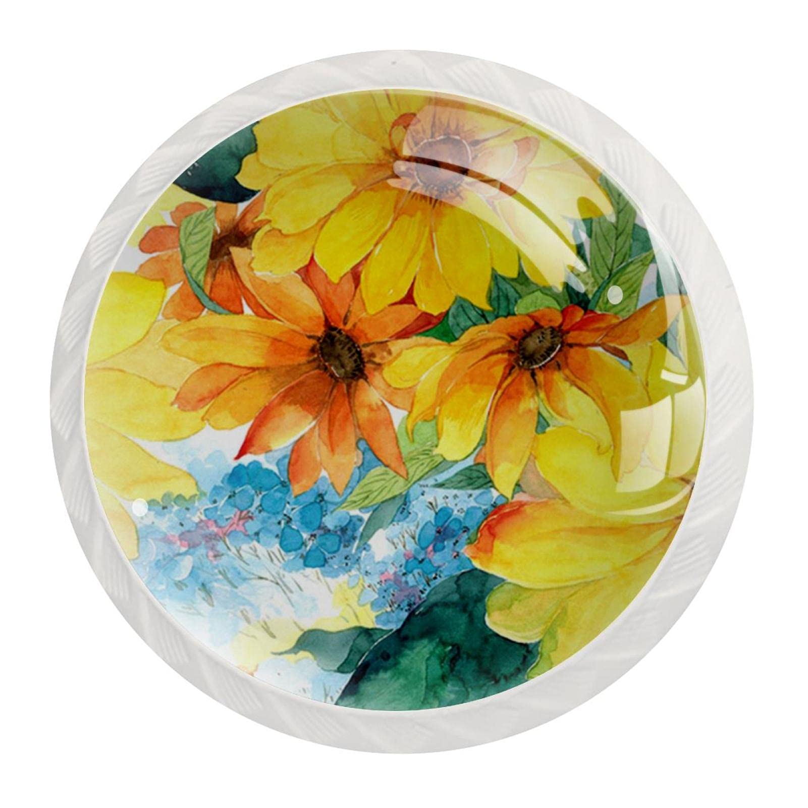 Boutons de commode aquarelle jaune pour une cuisine lumineuse