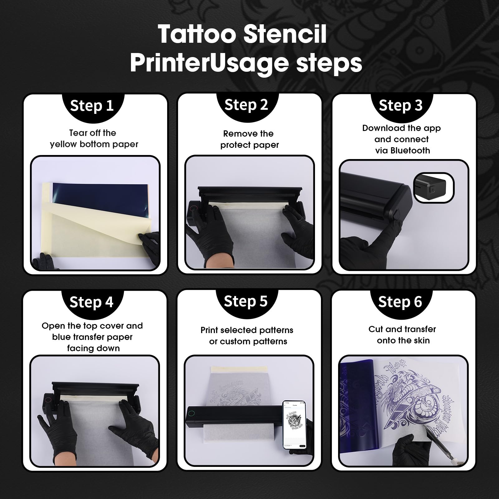 Termocopiadora Tattoo Kit - Maquina de Tatuar Kit Completo con Impresora Tattoo, Maquina Tatuar Inalambrica, Batería de Alimentación de 1500mAh, 20Pzs Agujas Tatuaje para Tatuadores
