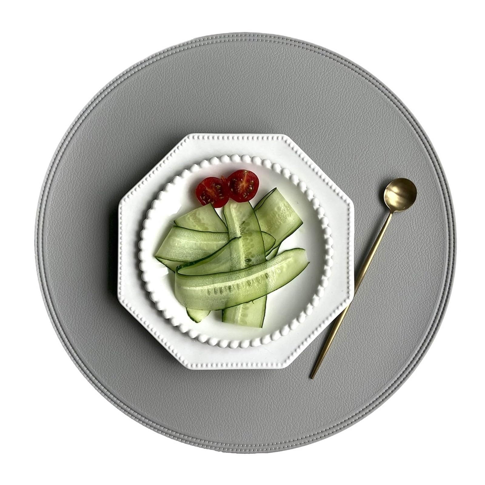 15Pcs Placemat Coaster Pad Round Plate Mat Edge Pressing Table Placemats For Kitchen Dining For Home(Grey)