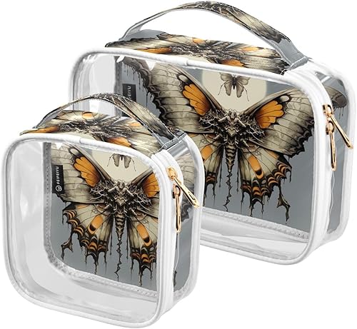 Miniatura 2 de Gothic Moon Skull Butterfly Clear Toiletry Bag for Traveling,2 Pack Makeup Cosmetic Bag with Zipper,Travel Bag for Toiletries,Travel Essentials