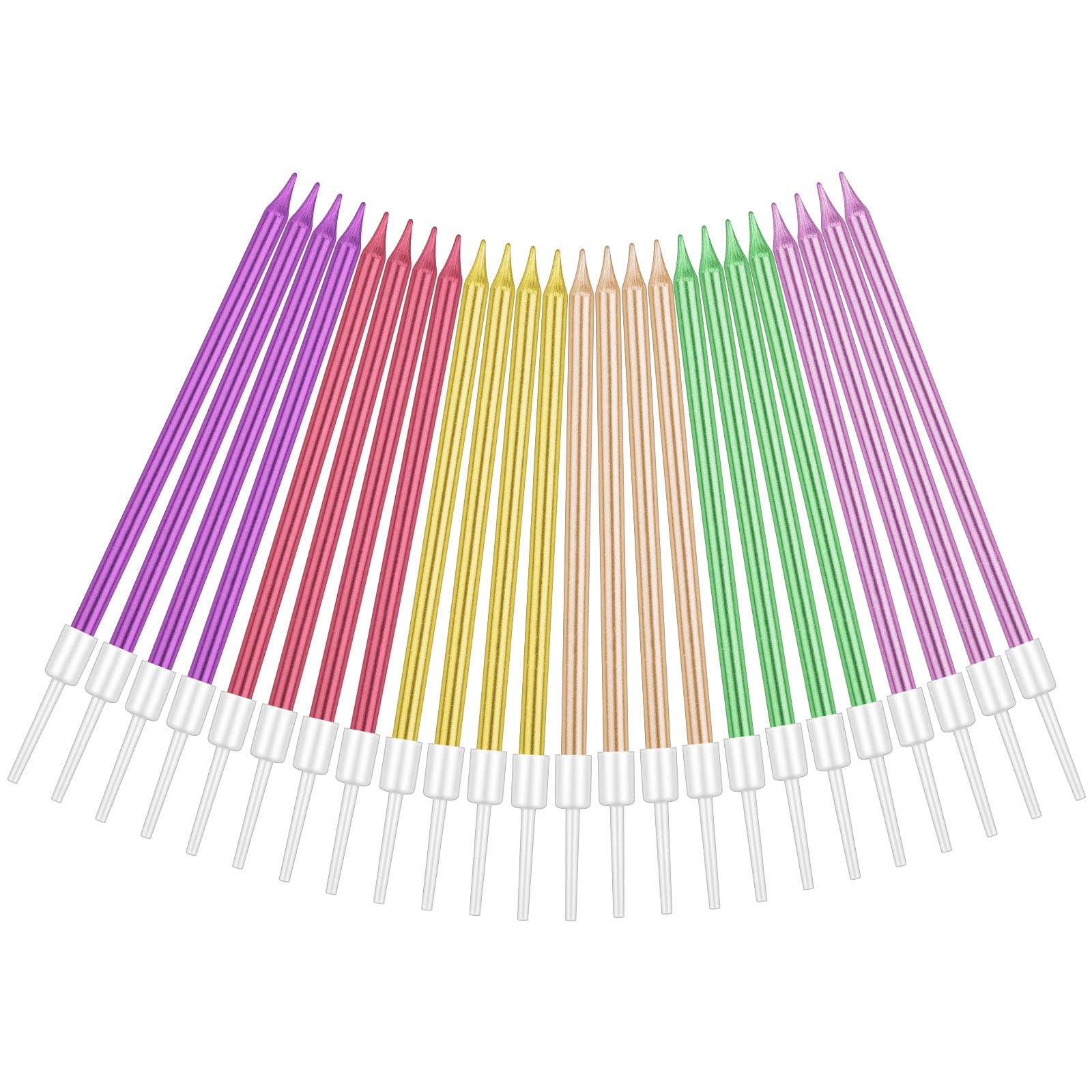 URAQT Birthday Candles, 24 Pcs Metallic Birthday Cake Candles in Holders, 5.1 inch Long Thin Candles Cupcake Candles for Birthday Wedding Baby Shower Party Decoration
