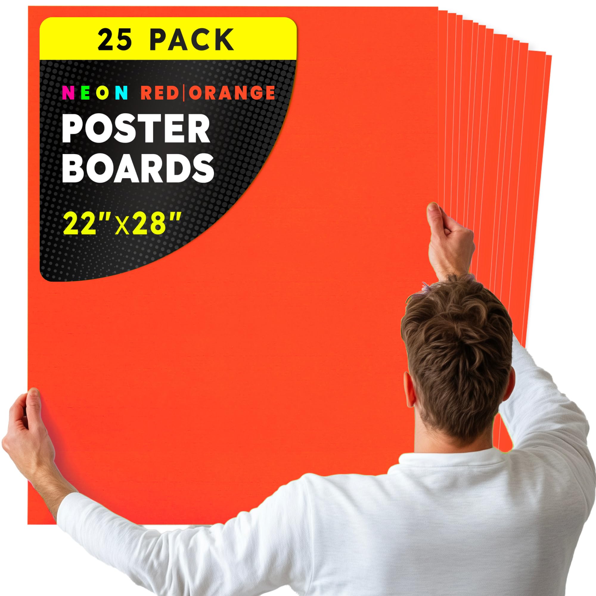 Hygloss Poster Board 22 x 28, 25 Pack Neon Red-Orange, Colored Posterboard