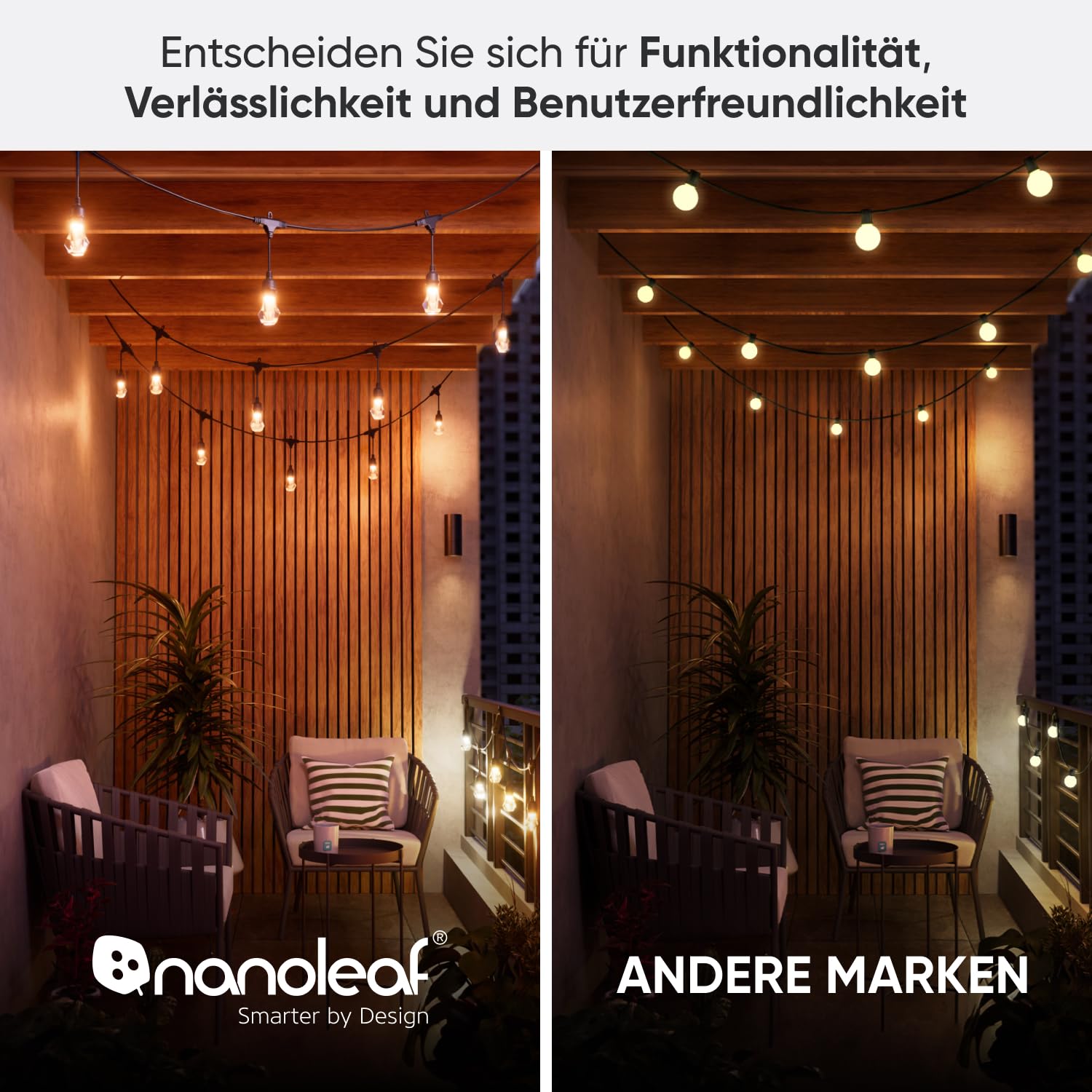 Nanoleaf Smart LED Lichterkette Außen 15m Starter Kit - 20 dimmbare RGBICW Gem Glühbirnen, IP65 wasserdicht, WLAN Kontrolle mit App und Stimme (Matter Alexa Siri Apple Google Home) Balkon Garten Party