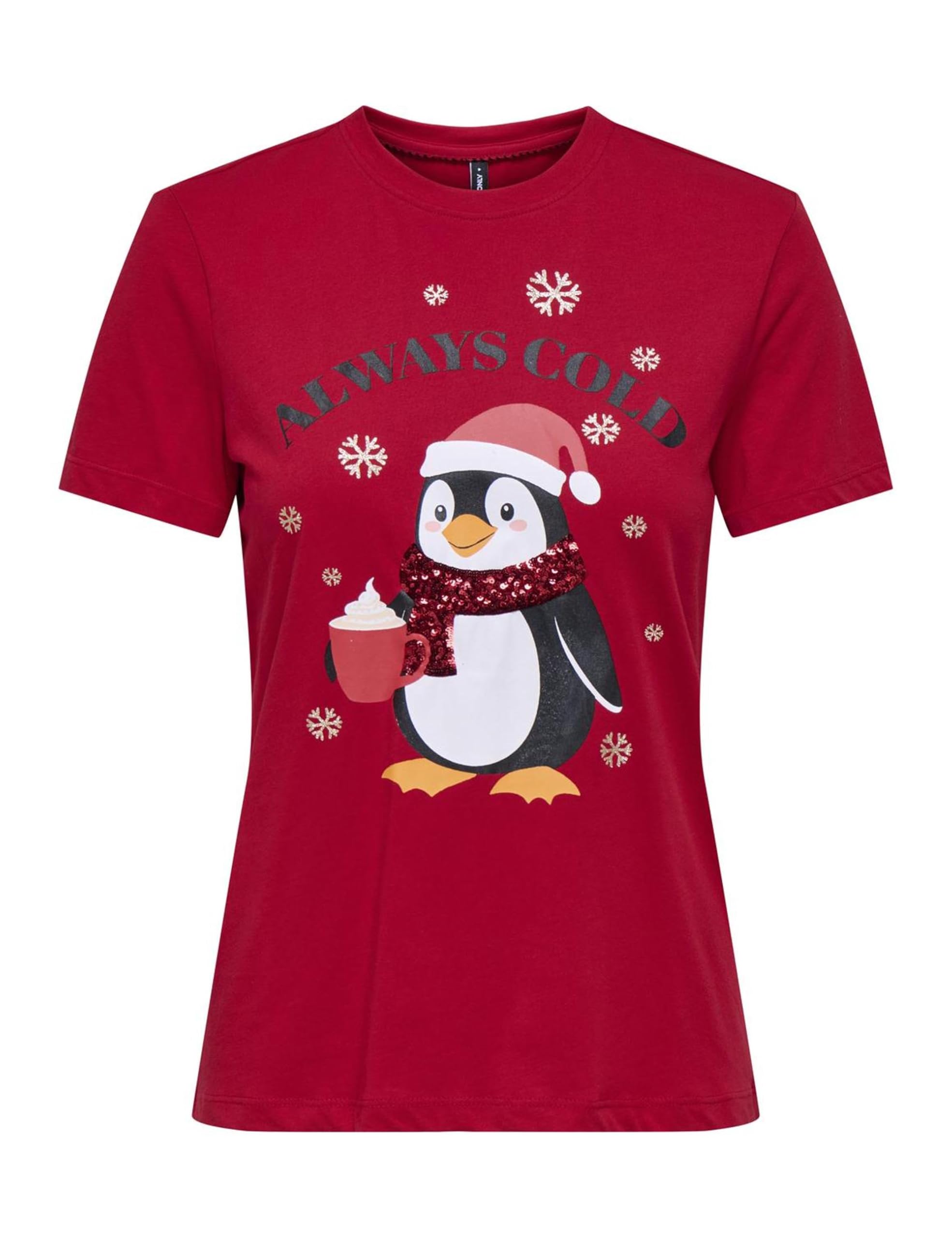 ONLY Women's Onlkita Life Reg S/S Top Box Xmas JRS T-Shirt, Urban Red, XL