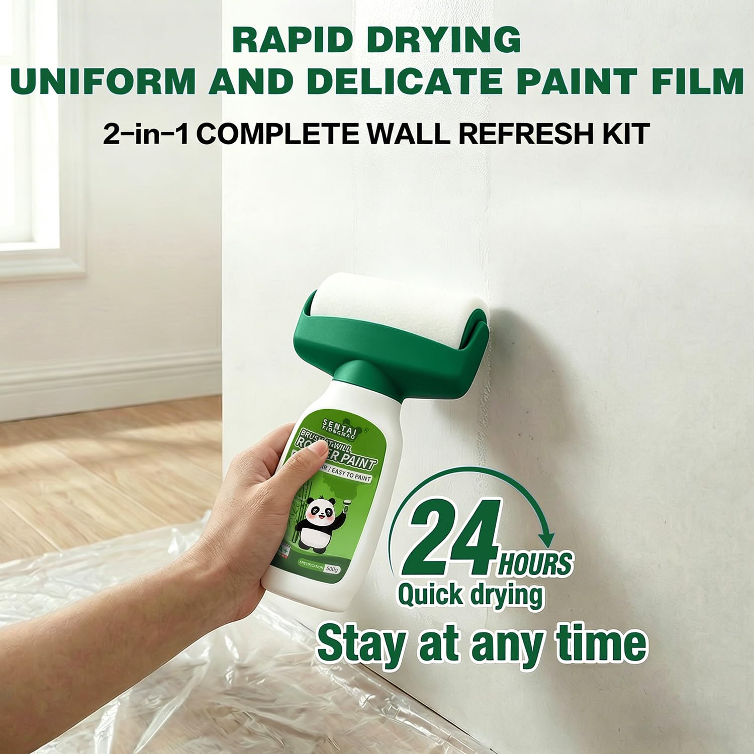 Pintura Blanca para Pared 500g - Rodillo Reparador de Paredes 2 en 1 Alta Cobertura - Pintura de Retoque para Pintura Plástica e Interior