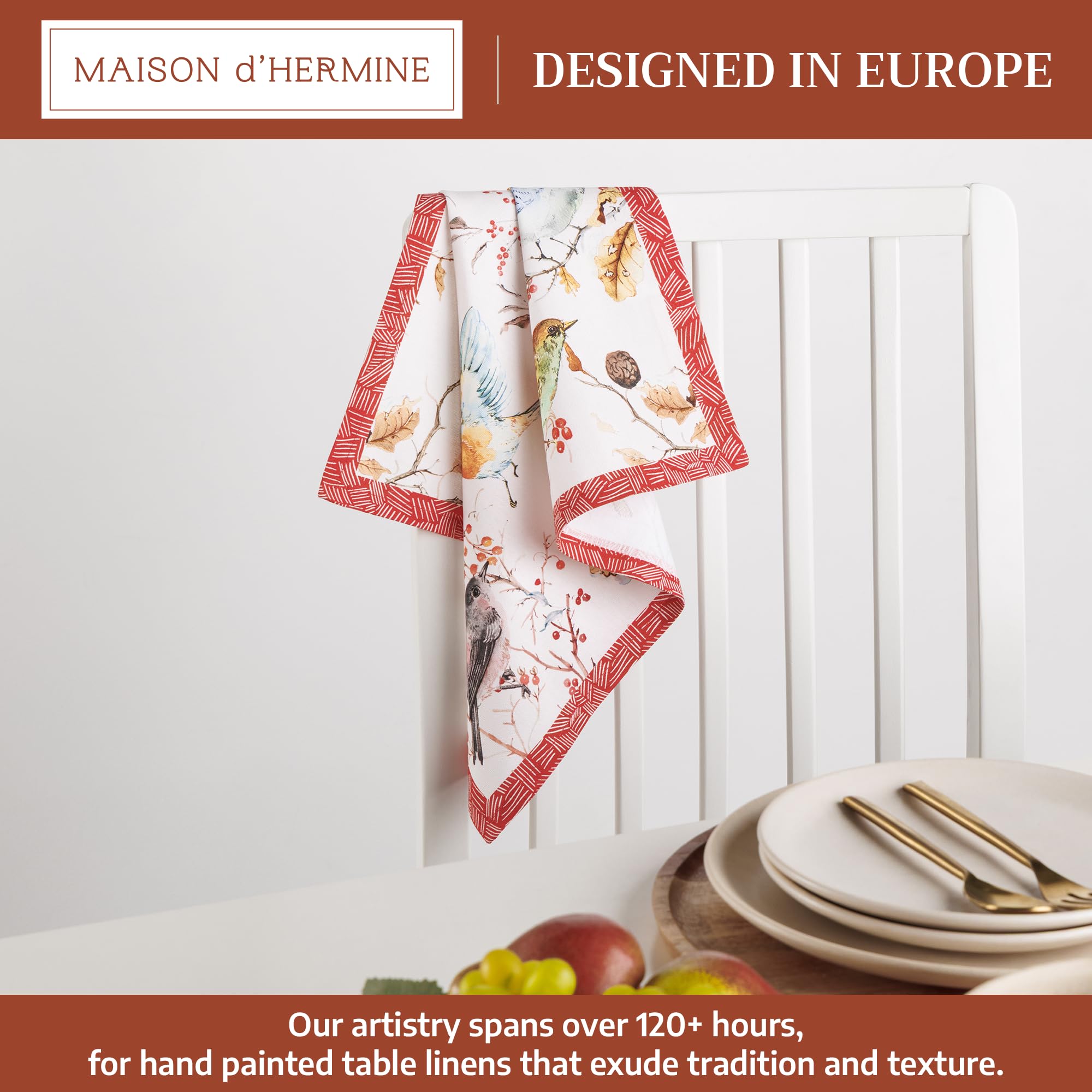 Maison d' Hermine Juego de 4 servilletas cuadradas de tela 100% algodón, suaves y duraderas, reutilizables para uso diario, lavables, cenas, cócteles, bodas, restaurantes (Pinson, 45 x 45 cm)