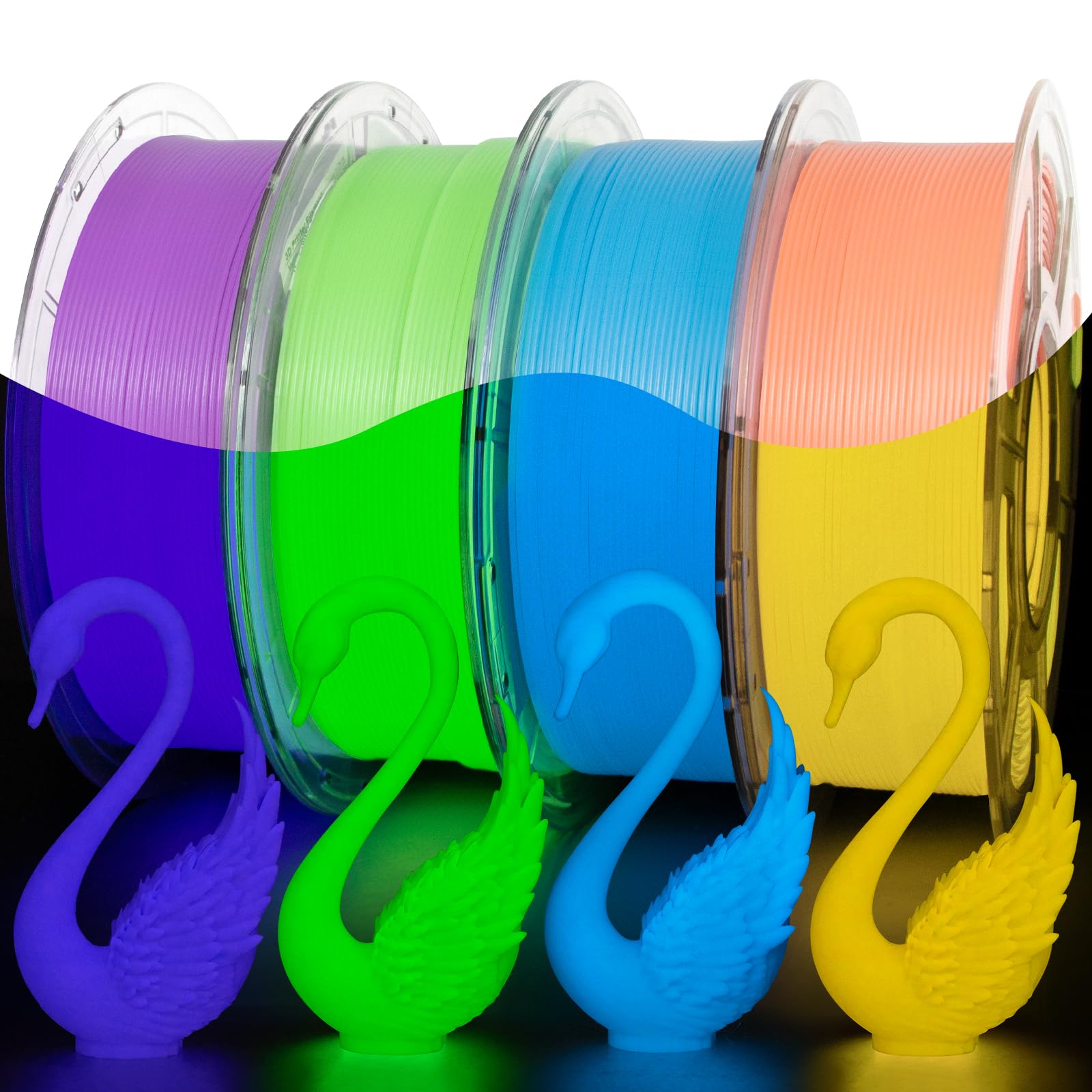 iSANMATE 4KG PETG Glow in the Dark Filamento 1,75 mm, Filamento para impresora 3D Bobina de 1KG*4, Precisión dimensional +/- 0,03 mm