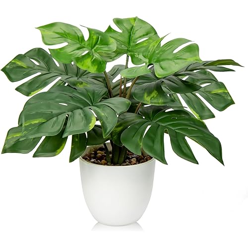 Hollyone Artificial Monstera Plant Faux Monstera Deliciosa Plant Potted Fake Tropical Plants in Pot for Indoor Outdoor Home Desk Office Garden Farmhouse Decoration