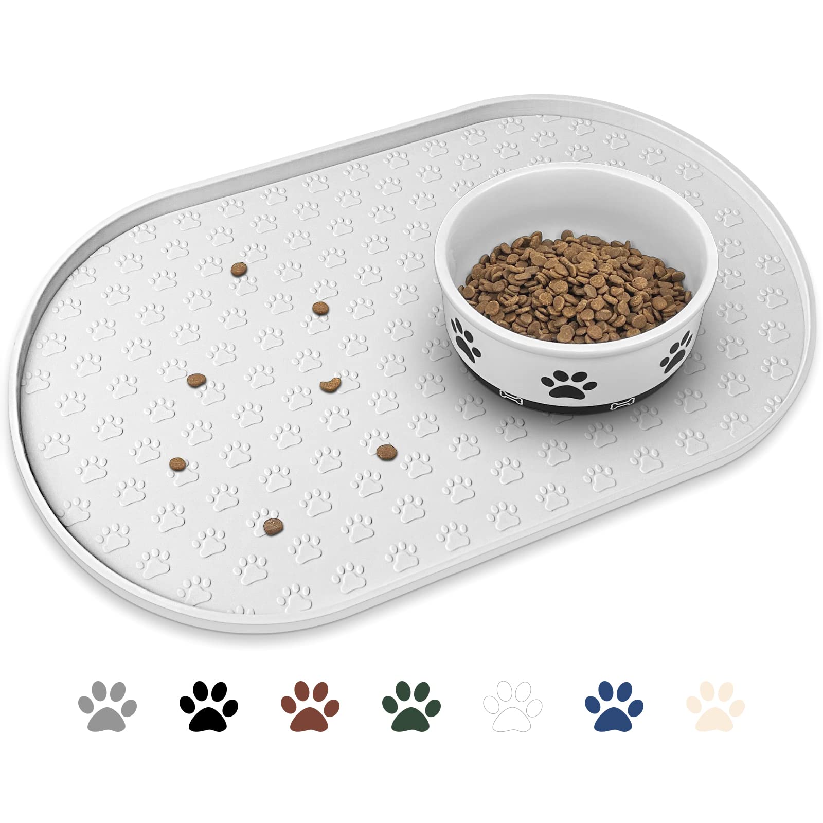 KPWACD Placemat for Dog and Cat, Non-slip and Waterproof, Prevents Spills of Food and Water, Silicone Mat for Small, Medium, and Large Puppies, White, 48.3 x 30.2 cm (19 x 11.9 inches) — image 1