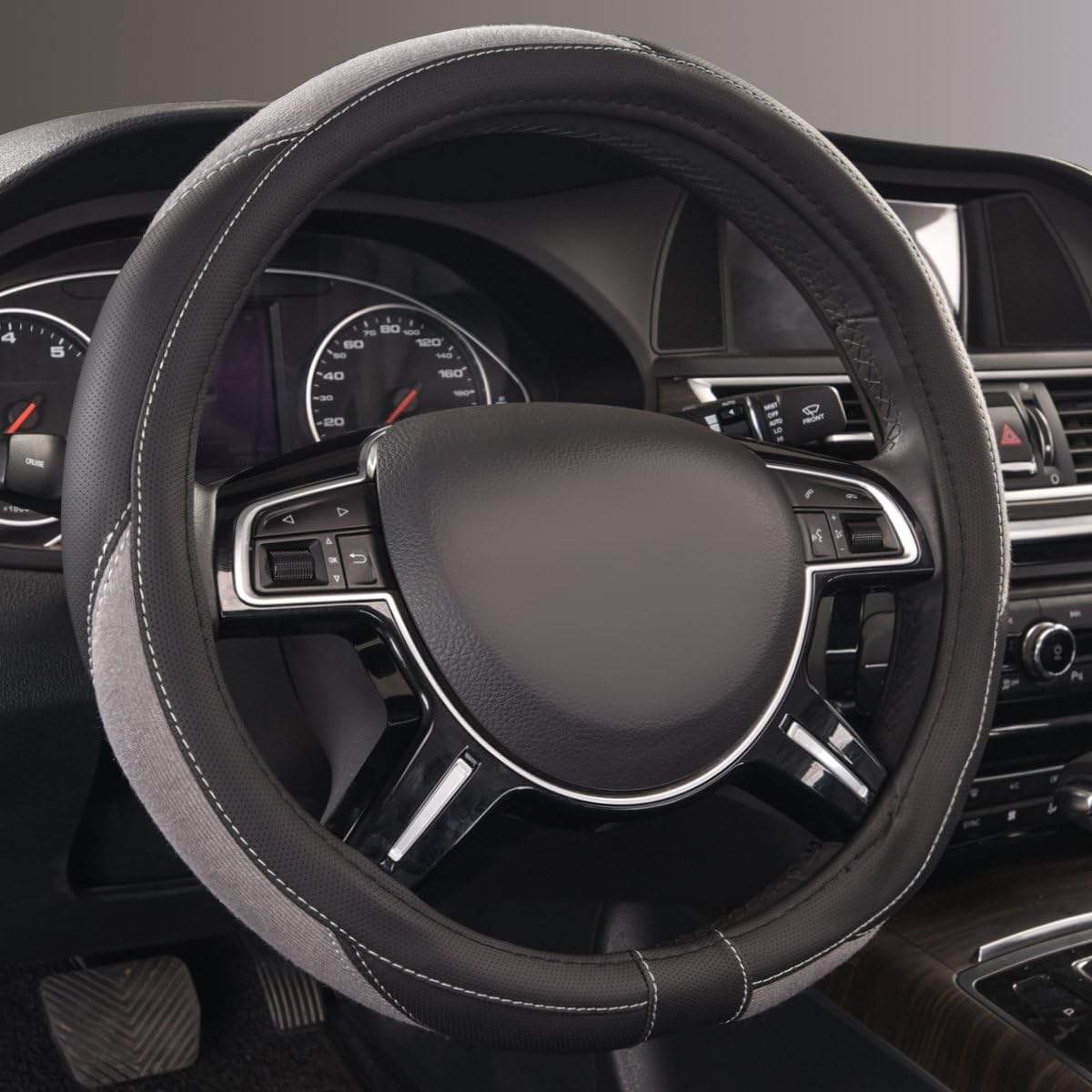 CAR PASS Luxurious Leather and Velour Universal Steering