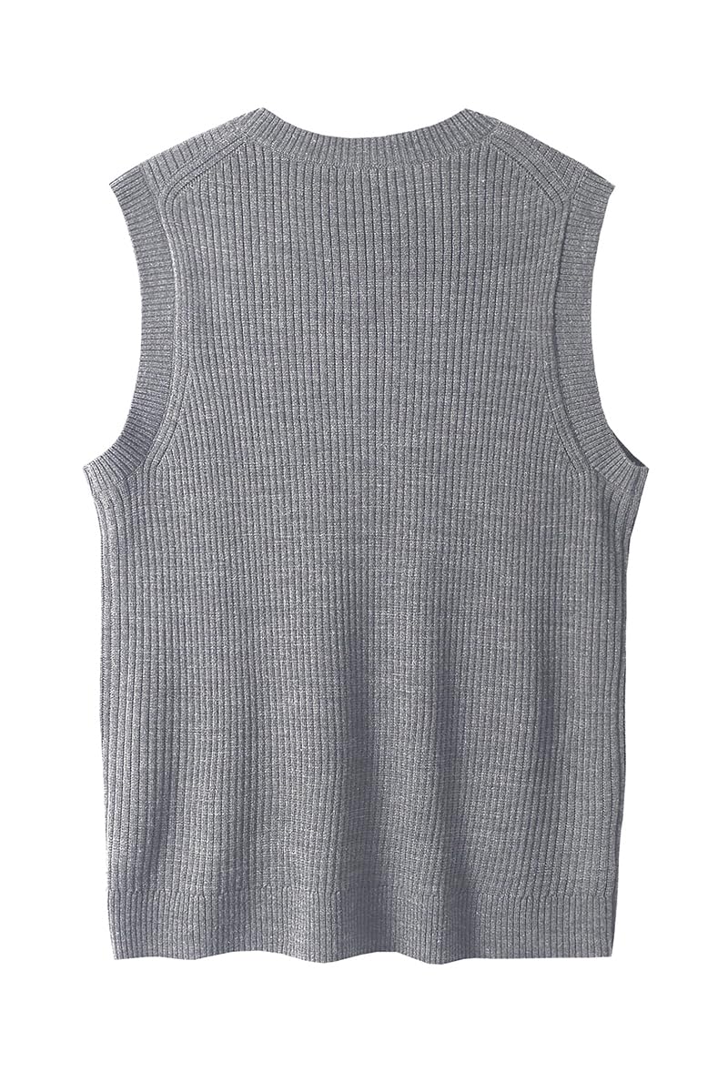 Maglia a V-Collo lavorato a Maglia da Uomo Plain Senza Maniche Pullover Knitwear Loose Fit All Match Tops