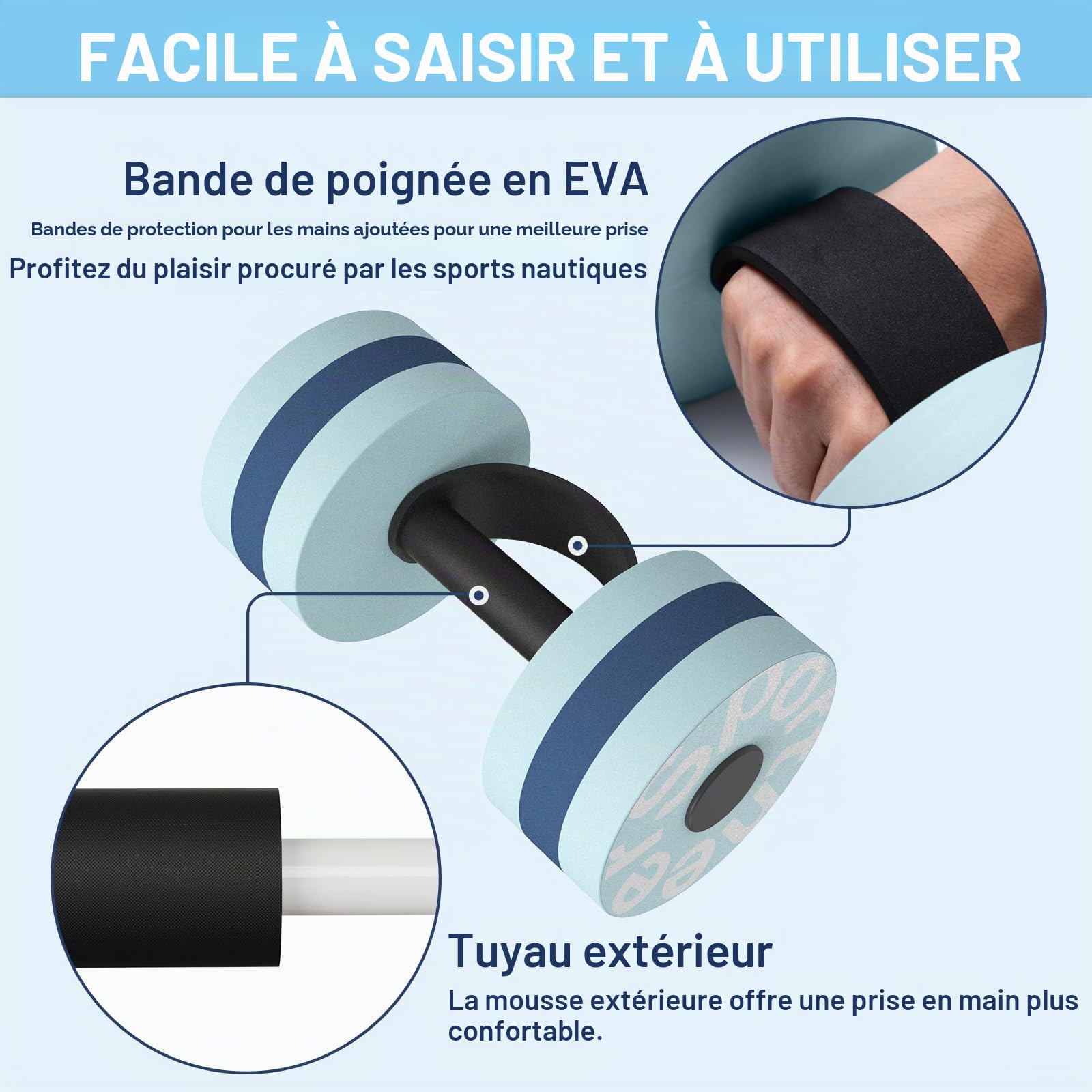 Sportneer Lot d'haltères en mousse EVA pour l'aquagym et l'aquafitness, appareils d'aquagym et accessoires pour un entraînement efficace de l'eau