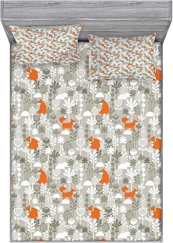 Miniatura 214 de Ambesonne - Juego de sábanas bajeras y fundas de almohada, diseño clásico botánico, plantas de jardín vintage, juego de 3 piezas con estampado