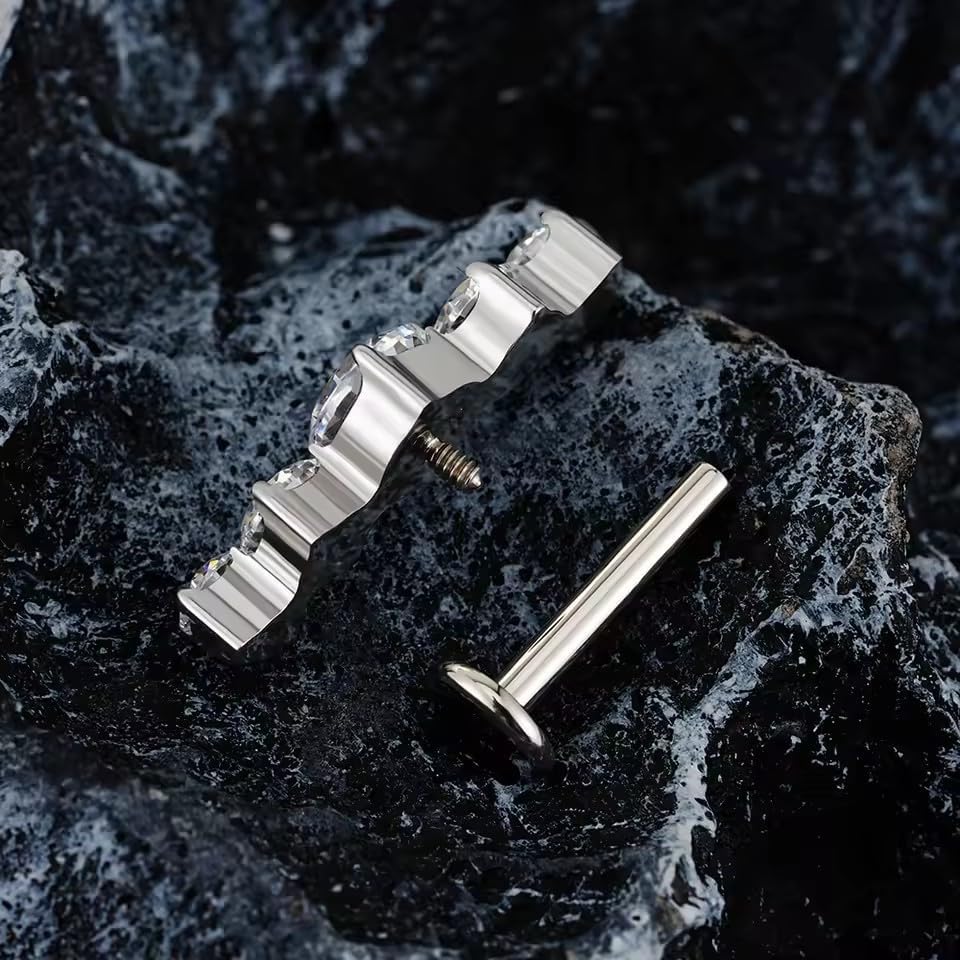 G23 Titanium CZ Climber Flat Back Stud Earrings for Women 18G Internally Threaded Cartilage Conch Helix Earring Studs Sparkling Labret Monroe Lip Rings Medusa Piercing Jewelry Hypoallergenic - Image 5