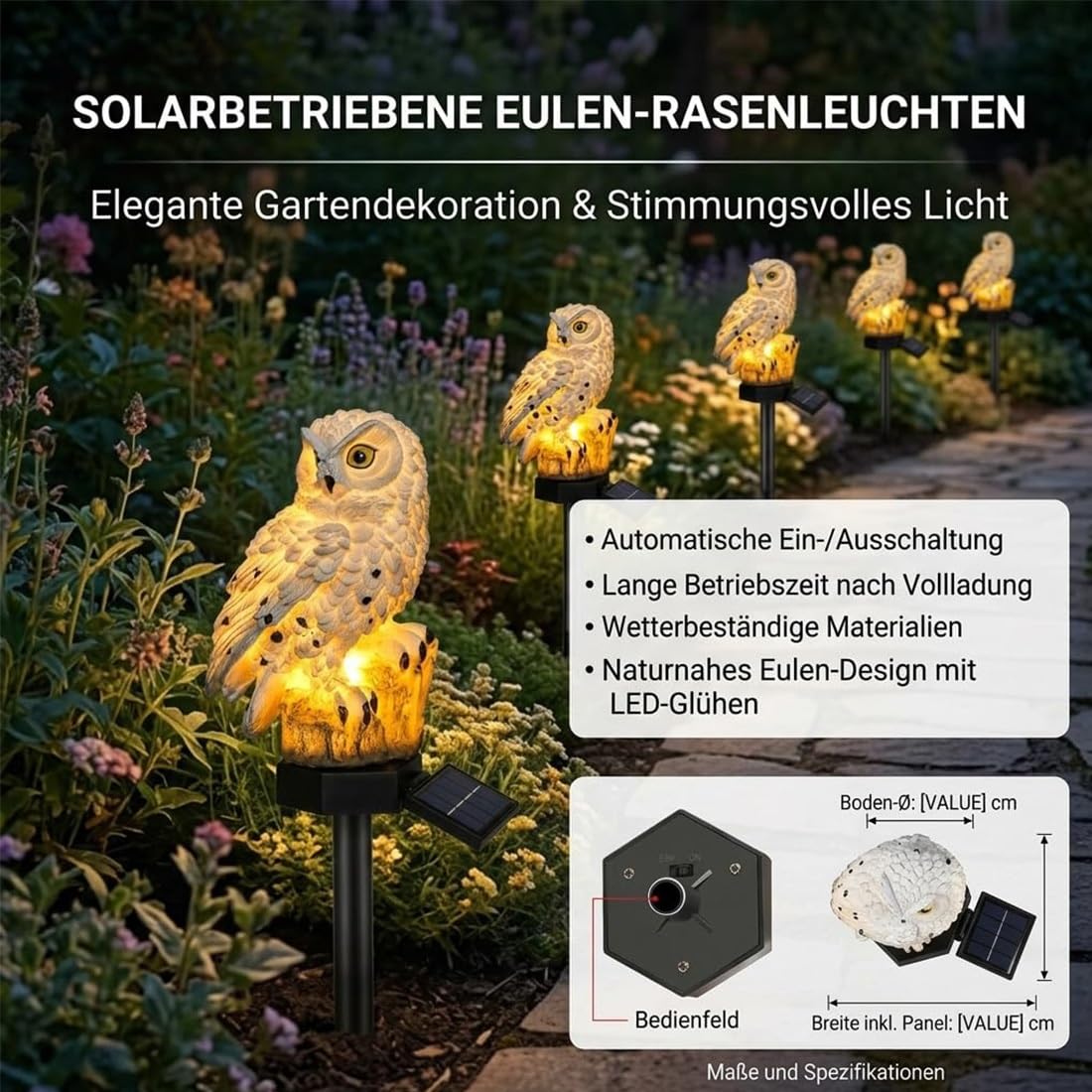 2026 Neu Lebensechtes Luma Eule, Lumaeule Solar Gartenlampe Beweglich, Gartendeko Eule, Solar Eules für Außen, Flexible Platzierung, Sofortiger Blickfang, Wetterfest Langlebig, für Garten/Hof(Braun)