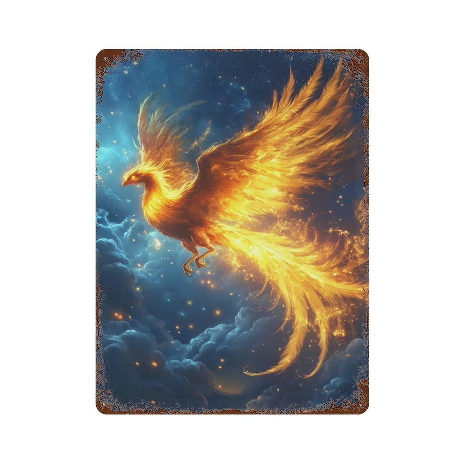 Aged Metal Wall Plaque with Phoenix in Flight Design 15.7"x11.8", for Cafe, Home Bar And Lounge Decor, Novelty Wall Decor