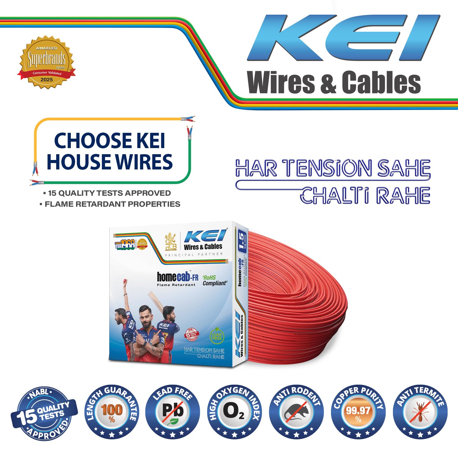 KEI WIRES & CABLES Homecab 1.5 sqmm 1 Core Housewire Flexible PVC Insulated Cable Electric Wiring for Domestic & Industrial Wiring (Red, 90m)