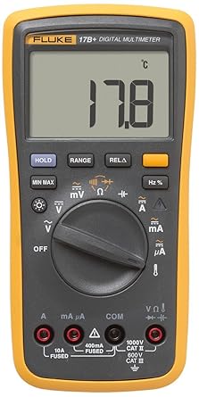 Fluke 17B MAX Digital Multimeter with Audible/Visual Alarm 6000 Counts Accurate Voltage Capacitance Measurement CAT III 600V Safety Ideal for Electricians & Electronic R&D Personnel