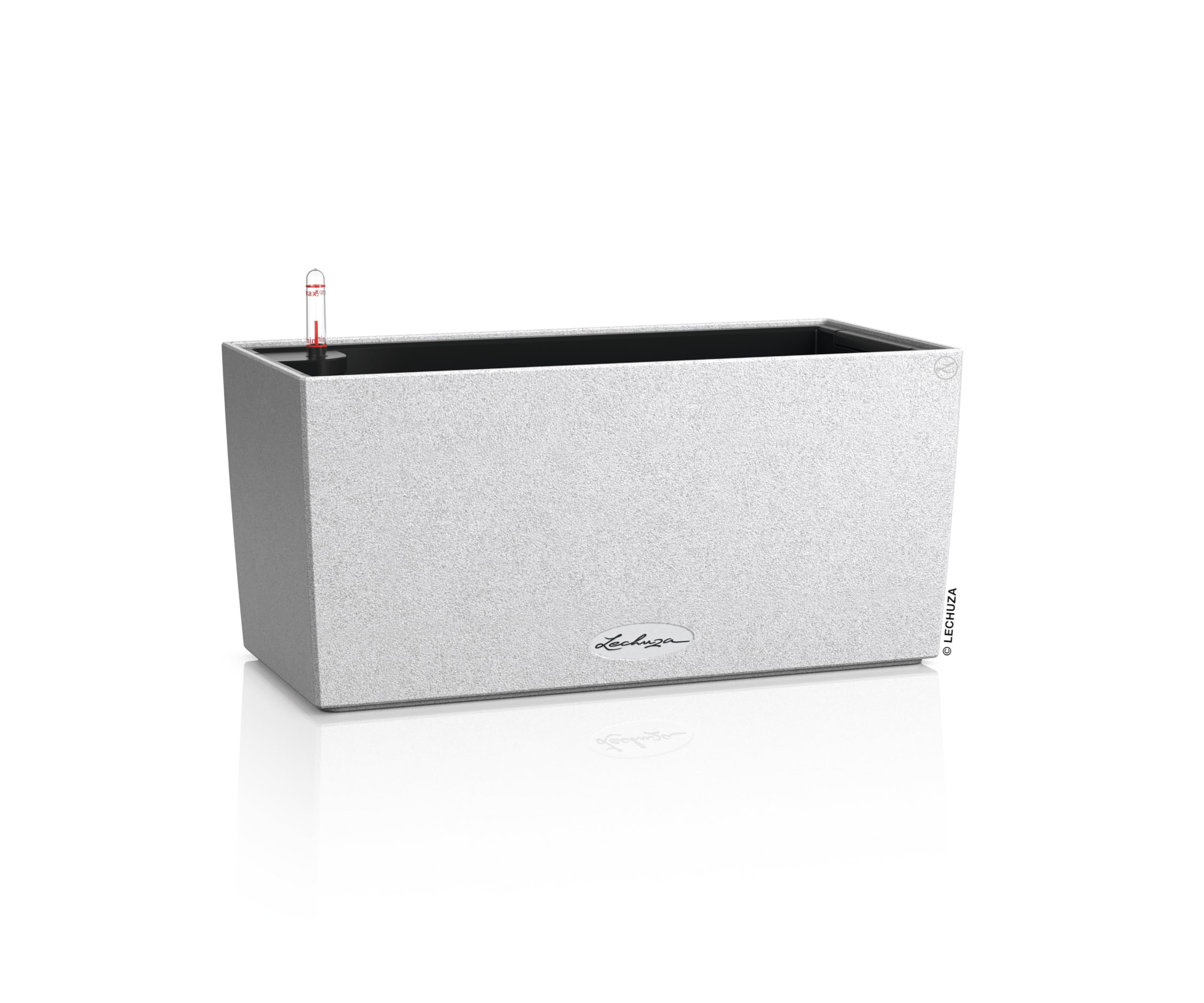 Lechuza -BALCONERA Stone 40 15430 Planter, Quartz White, Balcony Box with Watering System, Water Level Indicator and Plant Insert, Stone Look, 40 x 19 x 19 cm