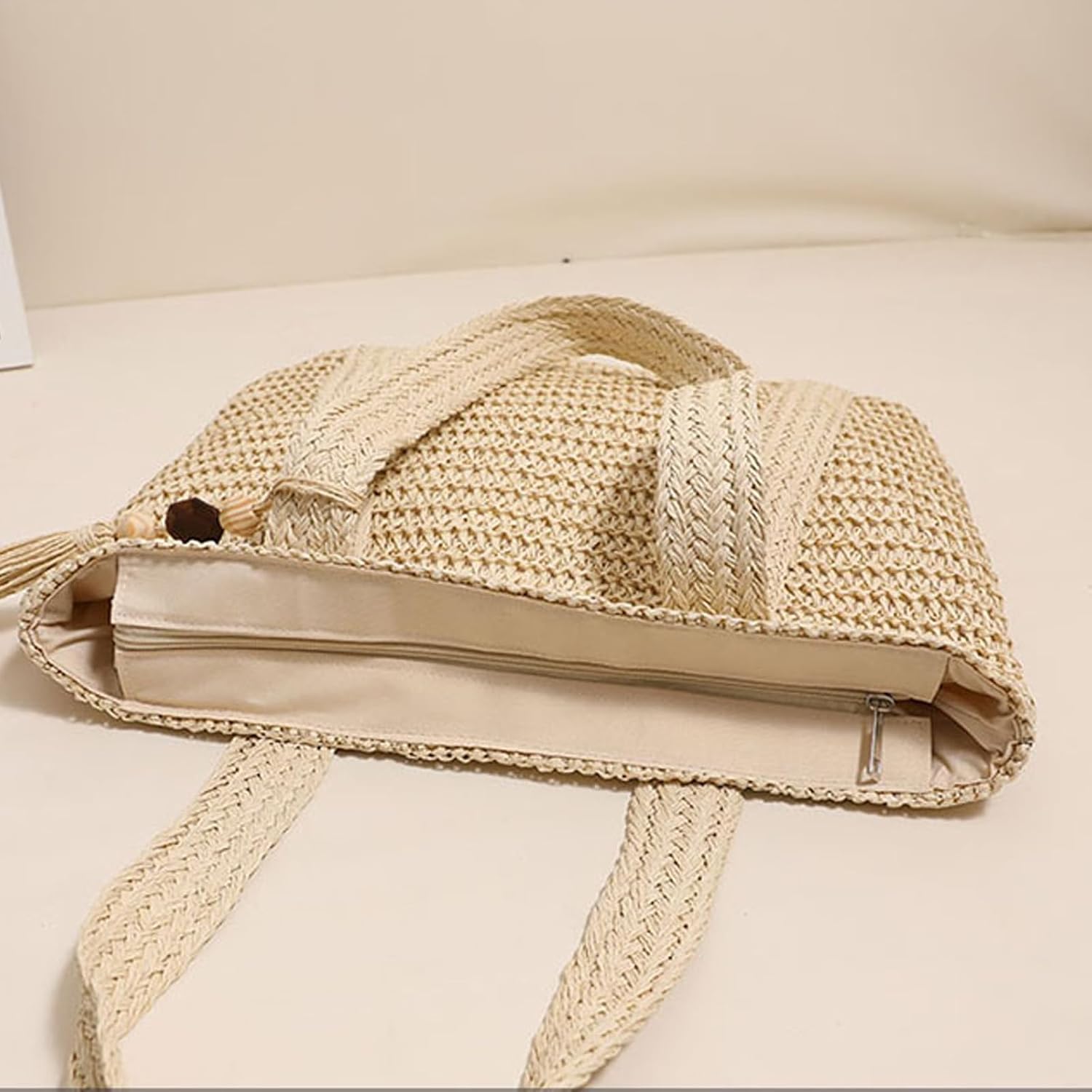 SHESRA Bohemian Straw Bag,Tote Handmade Bag Hand-woven Women Handbags for Retro Summer Vacation Beach Travel Daily Matching 44