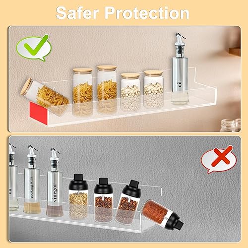 Miniatura 5 de Estante acrílico para especias de montaje en pared, estantes flotantes transparentes de 15 pulgadas, estantería colgante invisible para niños, para