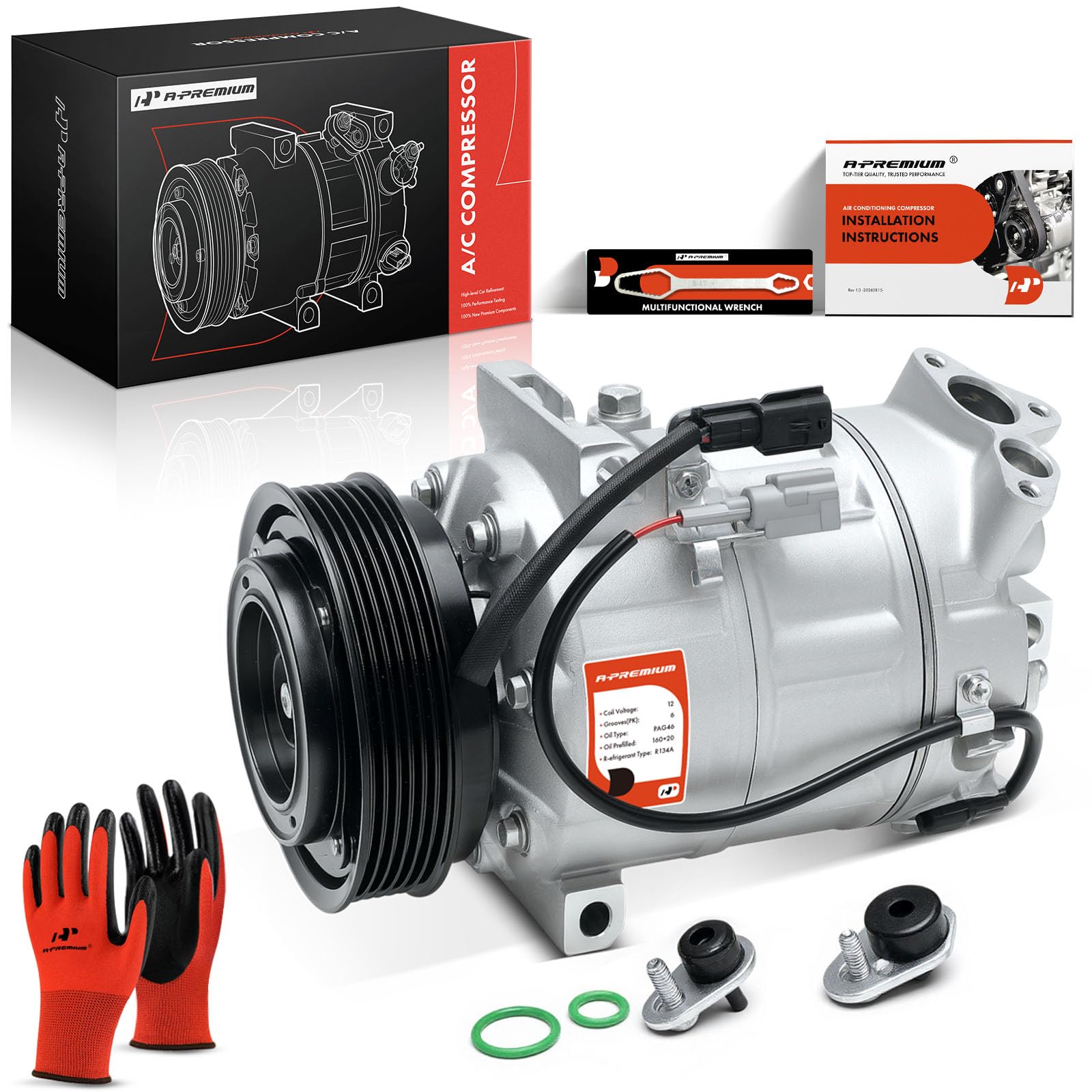 A-Premium Air Conditioner AC Compressor with Clutch Compatible with Nissan Vehicle - Altima 2019-2022, Rogue 2021-2023 - for L4 2.5L Model, Replace# 92600-6CA0A