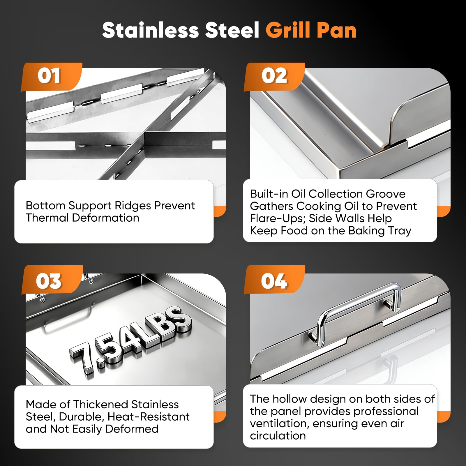Edelstahl Plancha Grillplatte Edelstahl Massive Stahlgrillplatte Herd für Gas- & Holzkohlegrill,Gleichmäßige Hitzeverteilung,vielseitig für Garten,Camping,Feste,43x32,2cm