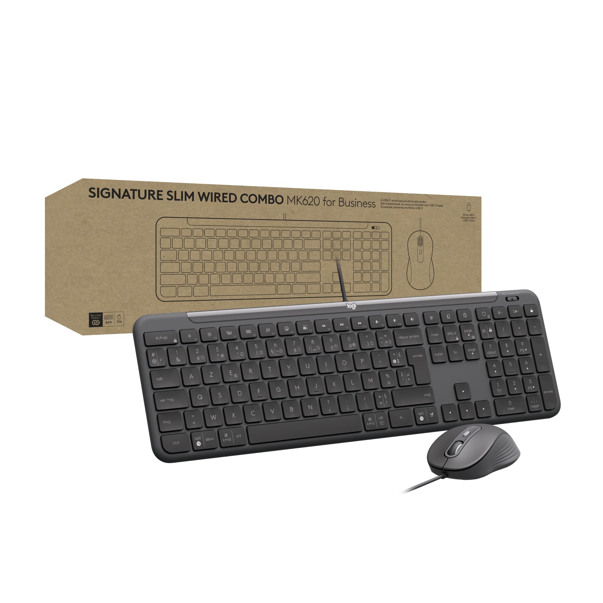 Logitech Signature Slim Wired Combo MK620 pour Business, Souris Filaire Optique, Clavier de Taille Standard, USB-C prêt à l’Emploi, Windows/Mac/Chrome/PC/Ordinateurs Portables, FRA AZERTY - Graphite