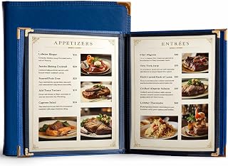 2-Pack Menu Covers 8.5x11 Inch, Navy Blue Leather Menu Holder for Restaurant Hotel, 2 Pages 4 Views Menu Book for Wine List, Dinner, Banquet & Catering
