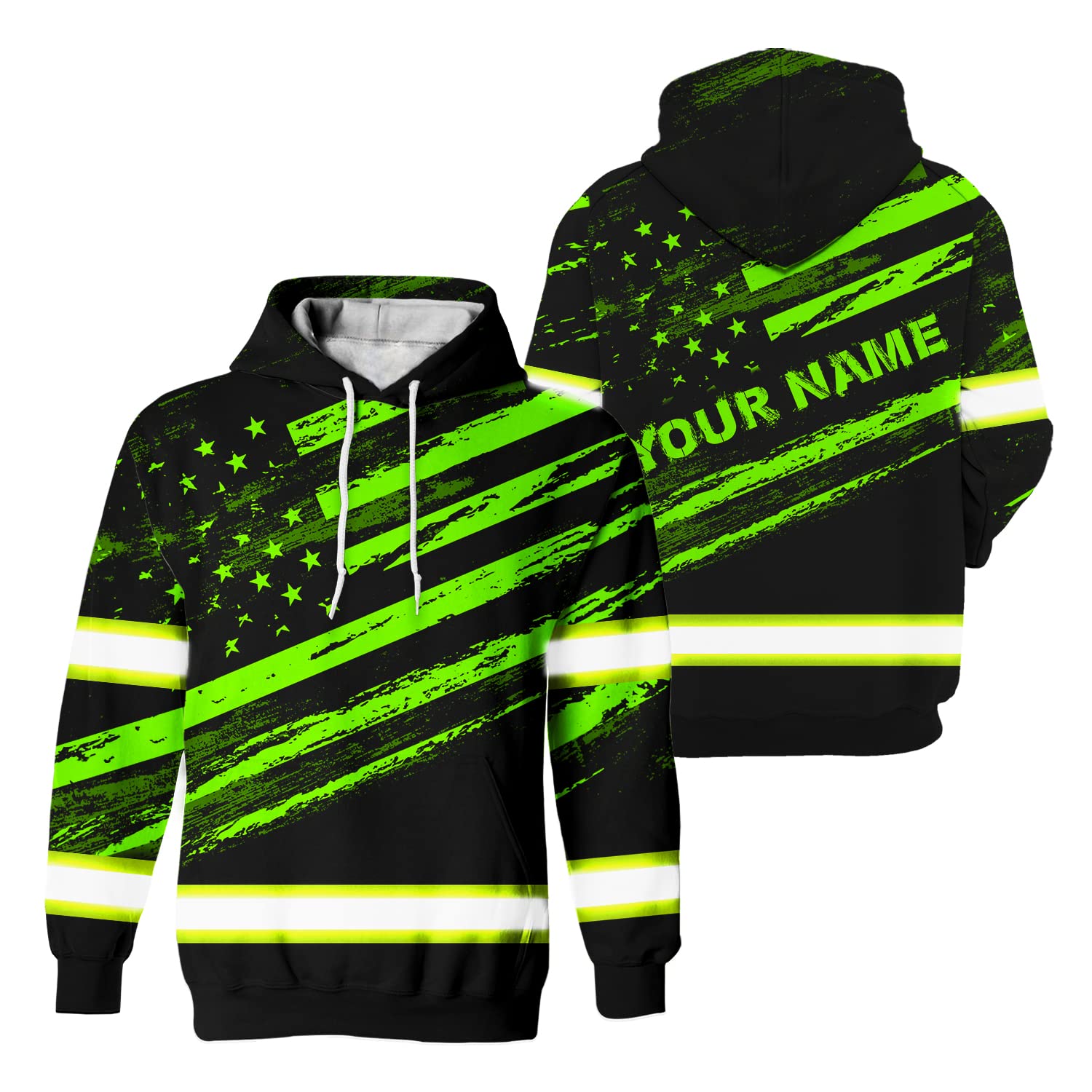 Maddly High Visibility US Flag Collection Safety Workwear Custom Name for Workers, Runners, Truckers, Patriotic