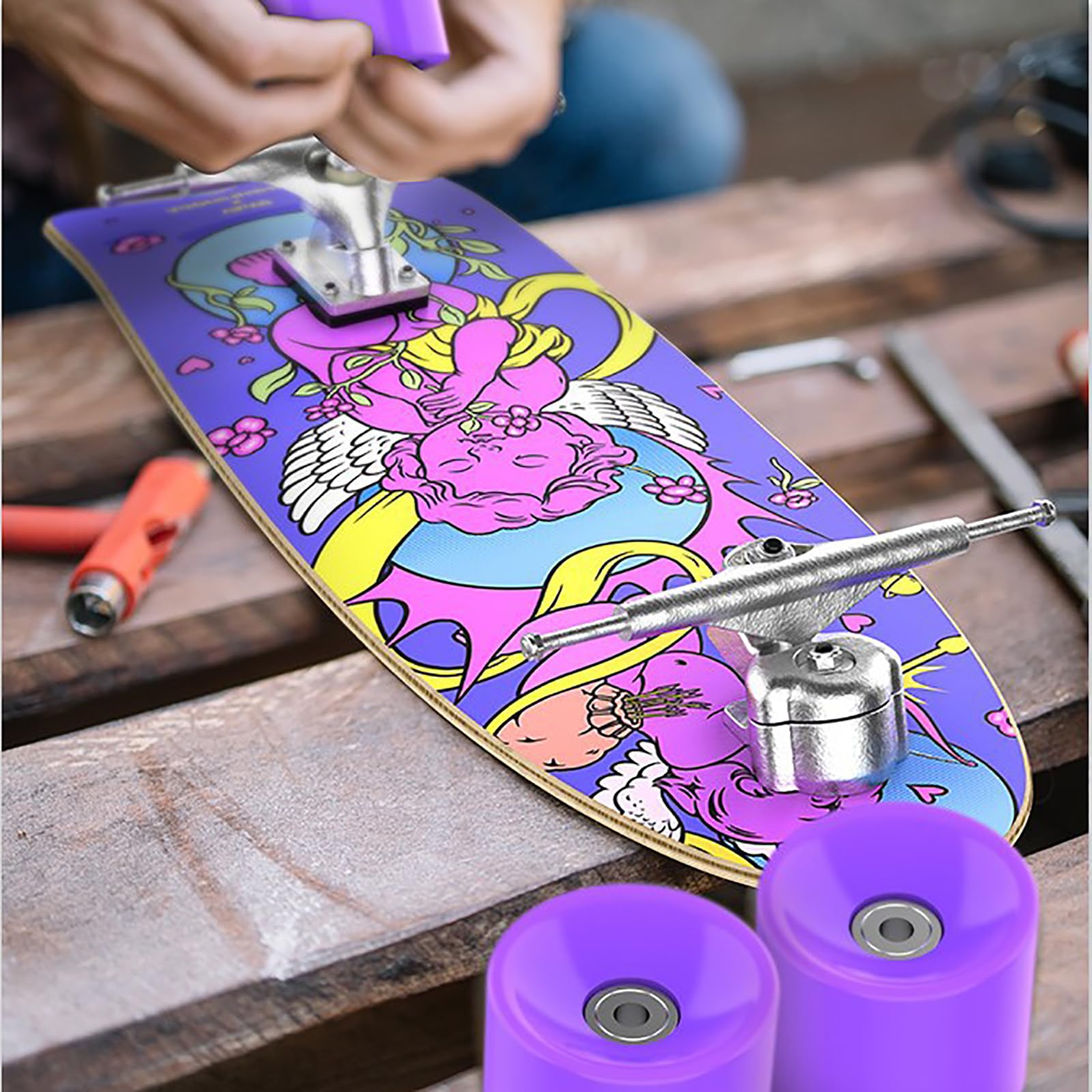 Surfskate 32" Skateboard, Tabla de Surf Skate, S5 Truck Skate Completo, ABEC-9 Monopatin Surf, 85A Pump Surf Skate, Unisex Adulto Niños con 6 Piezas de Equipo de protección y una Mochila