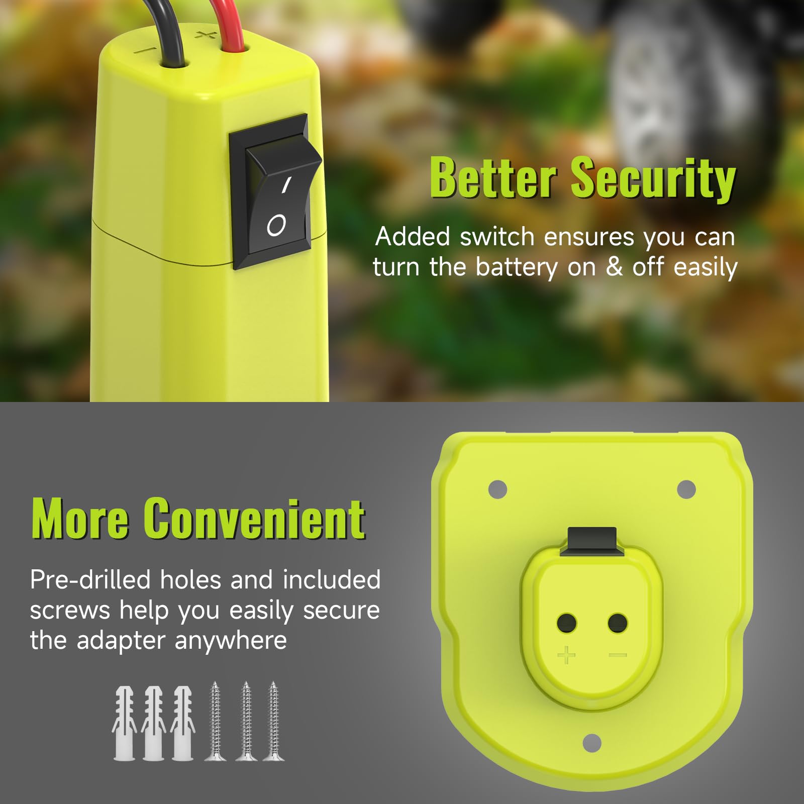 Paquete de 2 adaptadores de rueda de alimentación para batería Ryobi de 18 V, kit de convertidor de batería mejorado con interruptor, fusible y terminales de cable, cable de 12 AWG, conector de