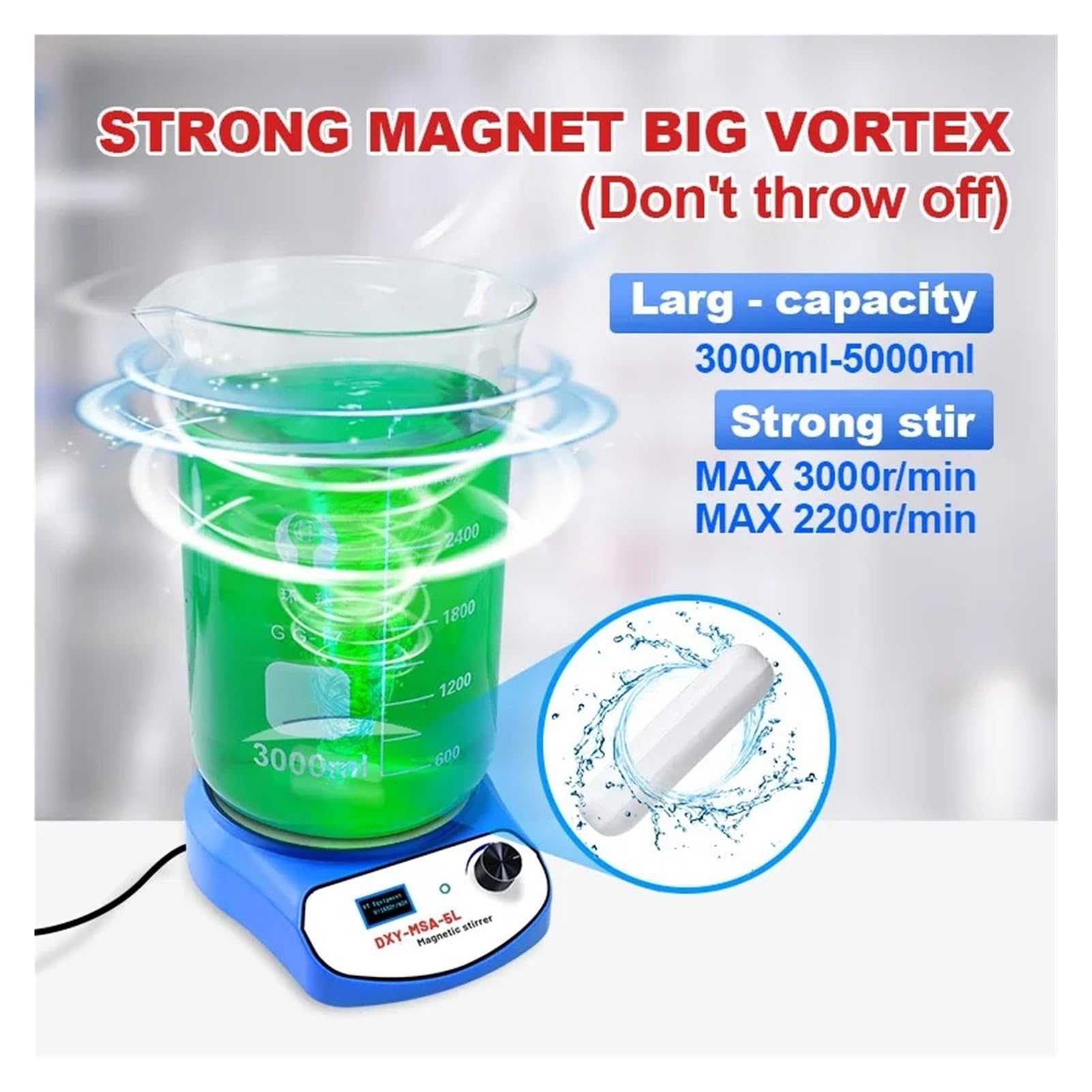 Mieszadło magnetyczne 3000 ml 5000 ml mini mieszadło magnetyczne z cyfrowym wyświetlaczem, mieszadło cieczy, urządzenie wirowe z dwoma mieszadłami(DXY-MS-3L, EU)