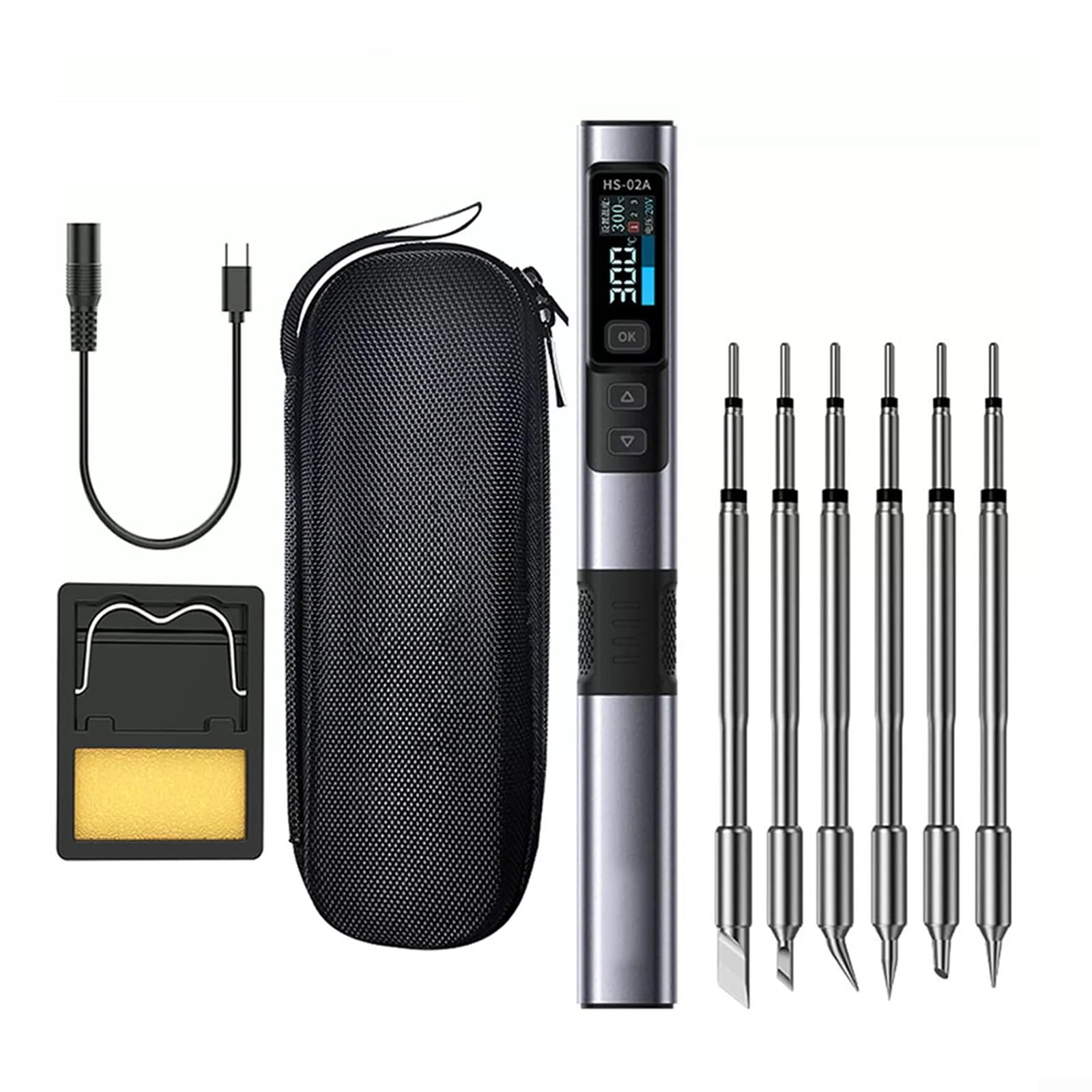 HpLive HS02A Soldador Eléctrico Inteligente con Calor Interno PD 100W Kit de Temperatura Constante con 6 Puntas de Soldadura, Soporte, Cable USB y Bolsa