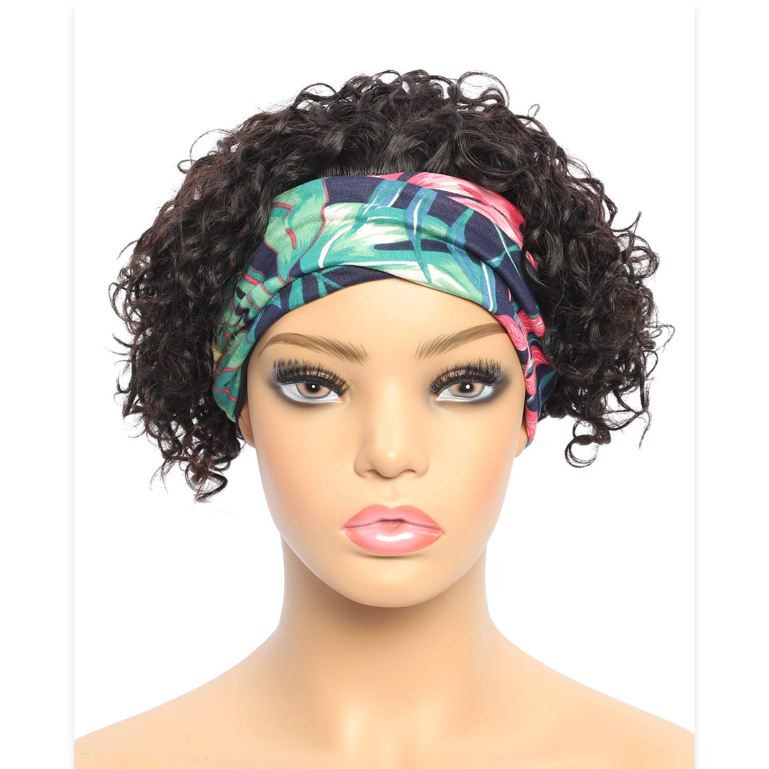 Short Curly Glueless Headband Wigs, Pixie Cut Wigs for Black Women Human Hair, 150% Density None Lace Front Machine Made Half Wigs Human Hair, Natural Color Wig