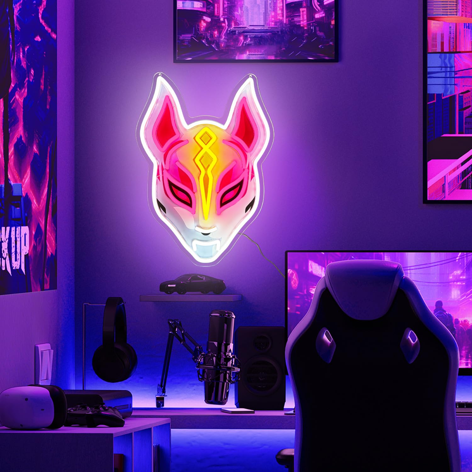 Gaming-Neonschild, Cyber-Maske, LED-Wanddekoration für Gamer-Zimmer, USB-betrieben, dimmbares Neonlicht für E-Sport-Setup, Teenager-Schlafzimmer, Männerhöhle, Streamer-Hintergrund