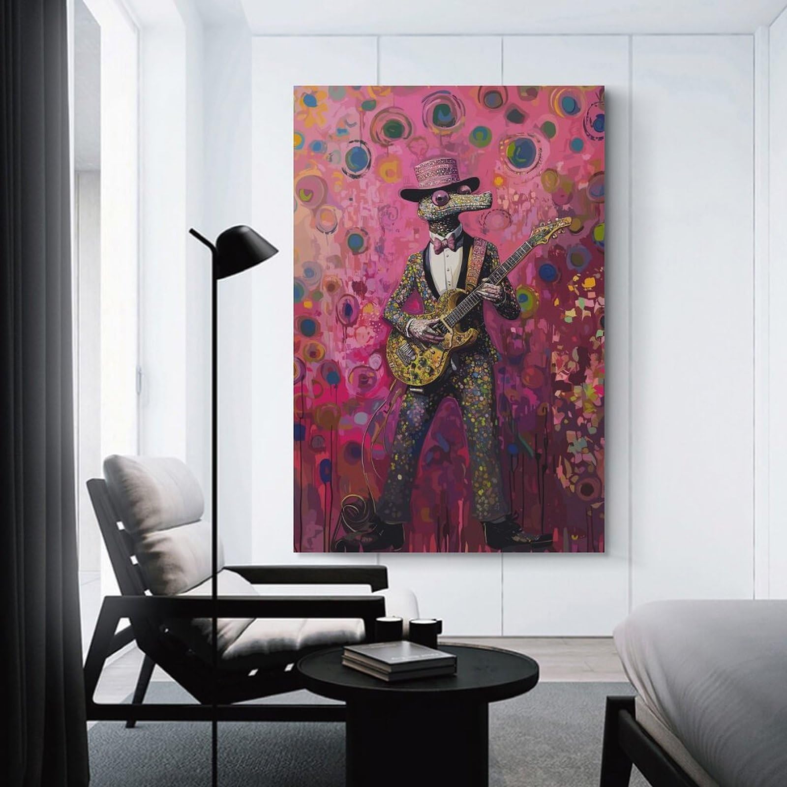 Junmoney Wall Art Print Lizard Rock Star, 16x24inch(40x60cm), for Home Lounge, Bedroom Or Reading Nook, Modern Wall Decor for Cosy Interiors