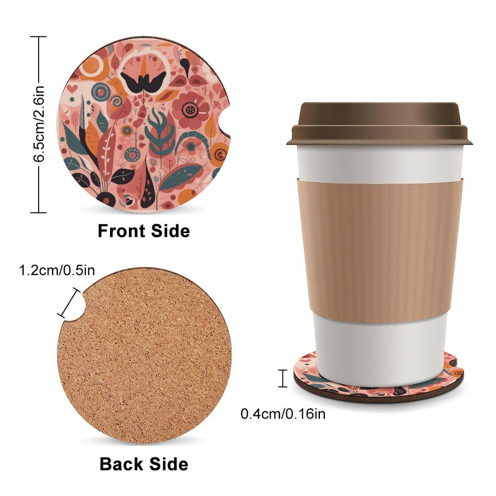 4 PCS Car Cup Holder Coasters Plant Elements Pattern Non-Slip Car Coasters Car Interior Accessories for Women Men