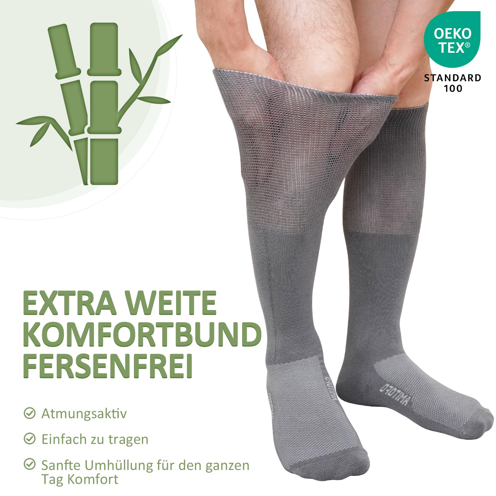 ZAKASA Diabetiker Socken für Damen Herren: Bambus Extra Weite Diabetiker Socken mit Komfortbund Ohne Gummi Ohne Naht Kniestrümpfe für Geschwollene Füße Senioren 2 Paar