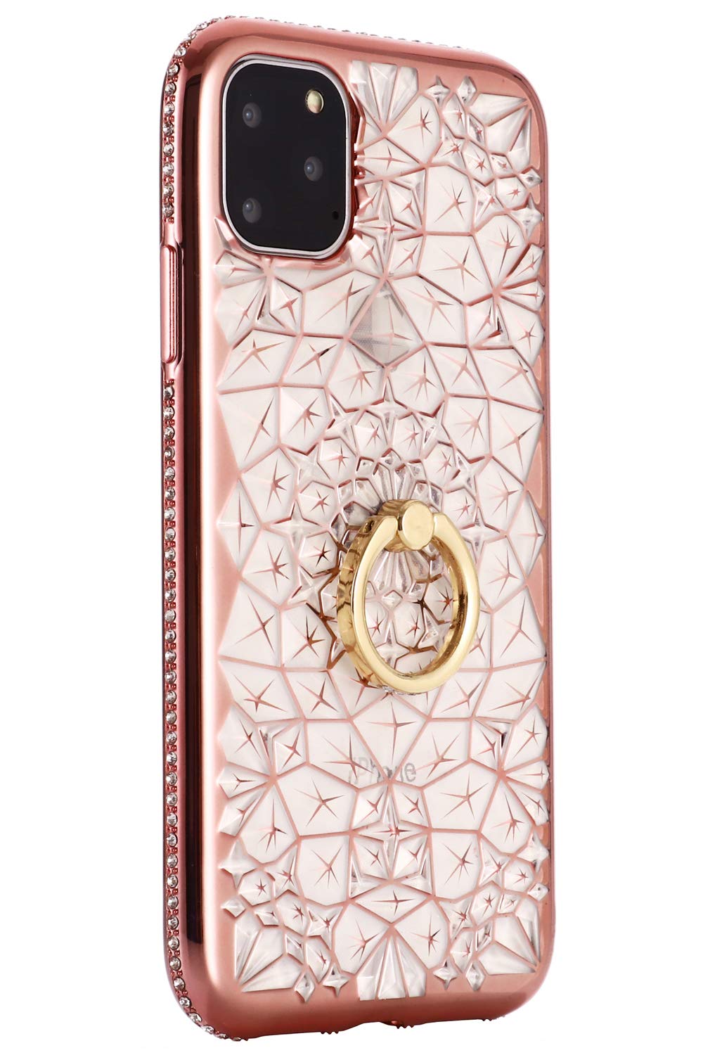 11 Promax Case Kickstand Compatible with Apple iPhone 11 Pro Max Cases iphone11 apple11 Glitter Cover Bling Aphone Xphone 11pro Max 3D Diamond Bumper 11Max Finger Ring Holder 6.5 inch Rose Gold
