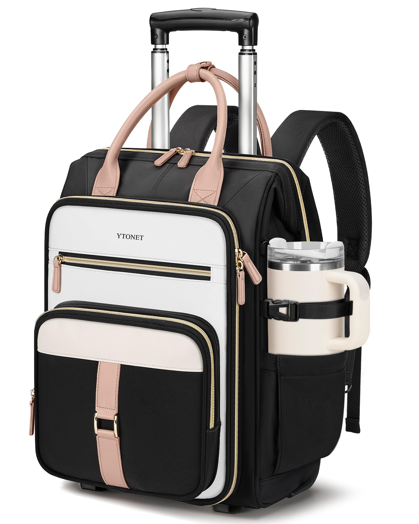Ytonet Rolling Backpack for Women, 15.6 Inch Travel Backpack with Wheels