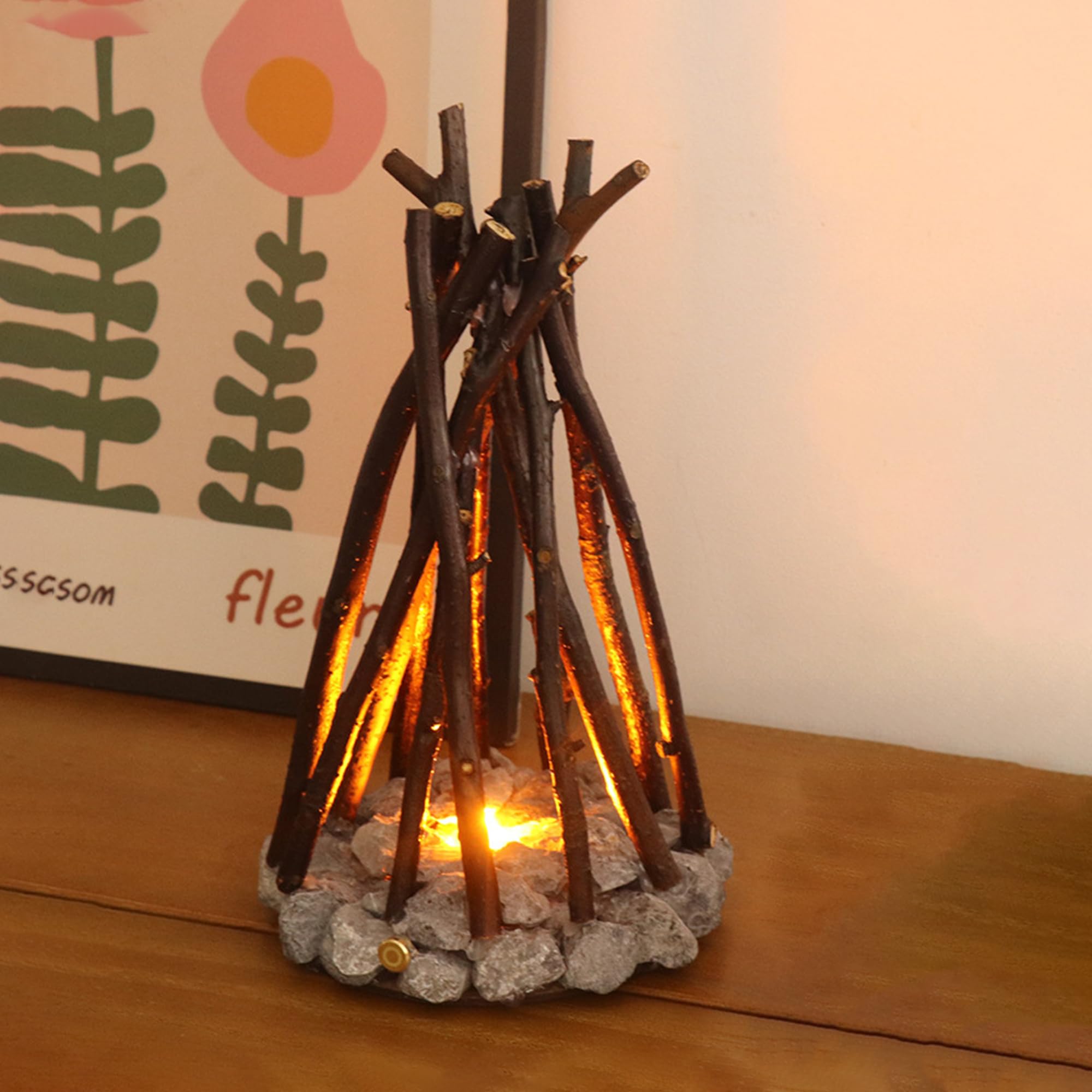 Luce a LED per falò, ricaricabile tramite USB, 3 modalità, design realistico con fiamma e pietra, luce notturna creativa per la decorazione della casa e per le vacanze
