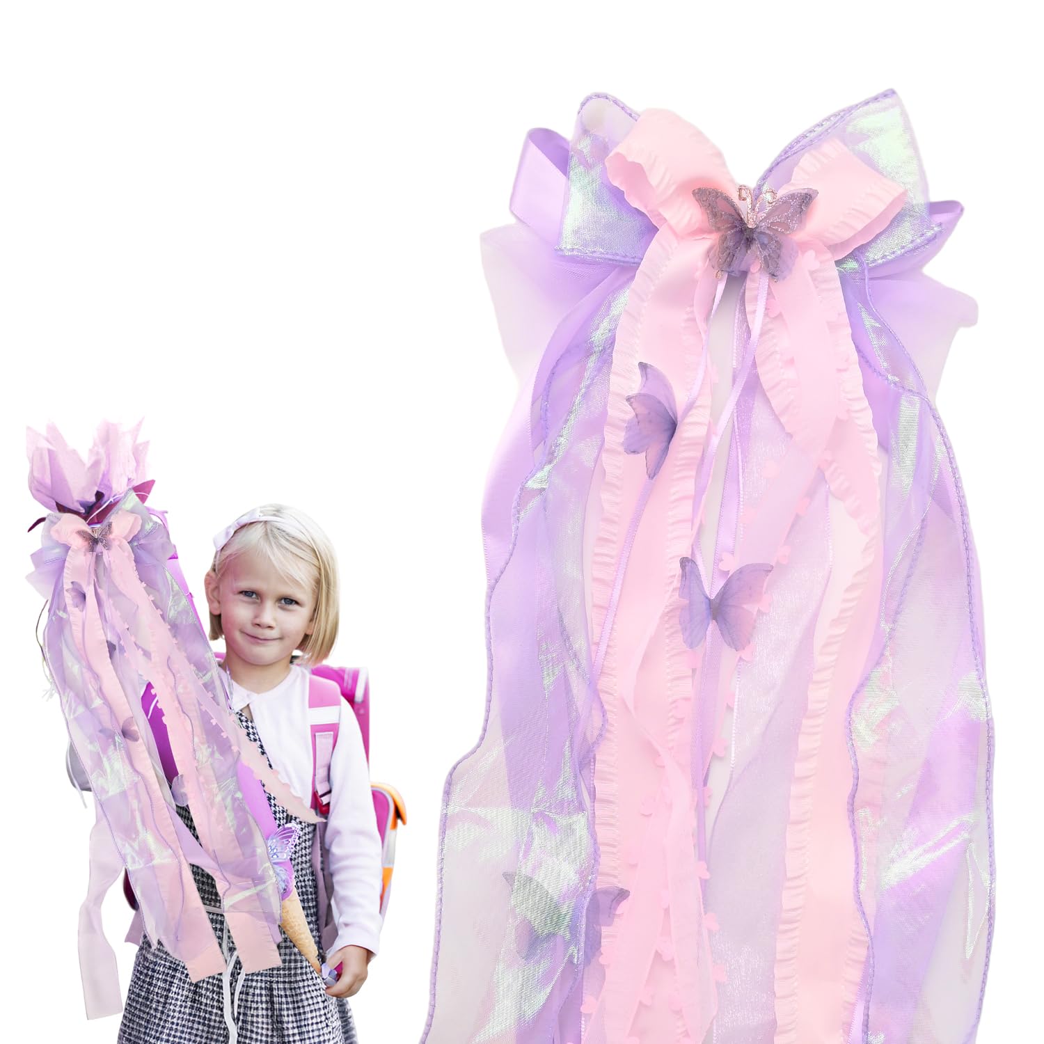 DIPZO Large Decorative School Cone Bow for Girls, 60 cm Pink Satin Bows for Birthday, Wedding, Baby Shower, Christmas, Back to School, Wrapping, Decorative Ribbons for Presents