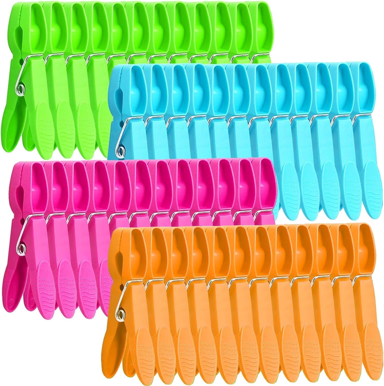 48 Pcs Laundry Clothes Clips - Soft PP & Stainless Steel Clothespins - High Tension Spring Windproof Pegs for Drying Rack & Clothesline - No Mark Plastic Clamp (Multicolor)