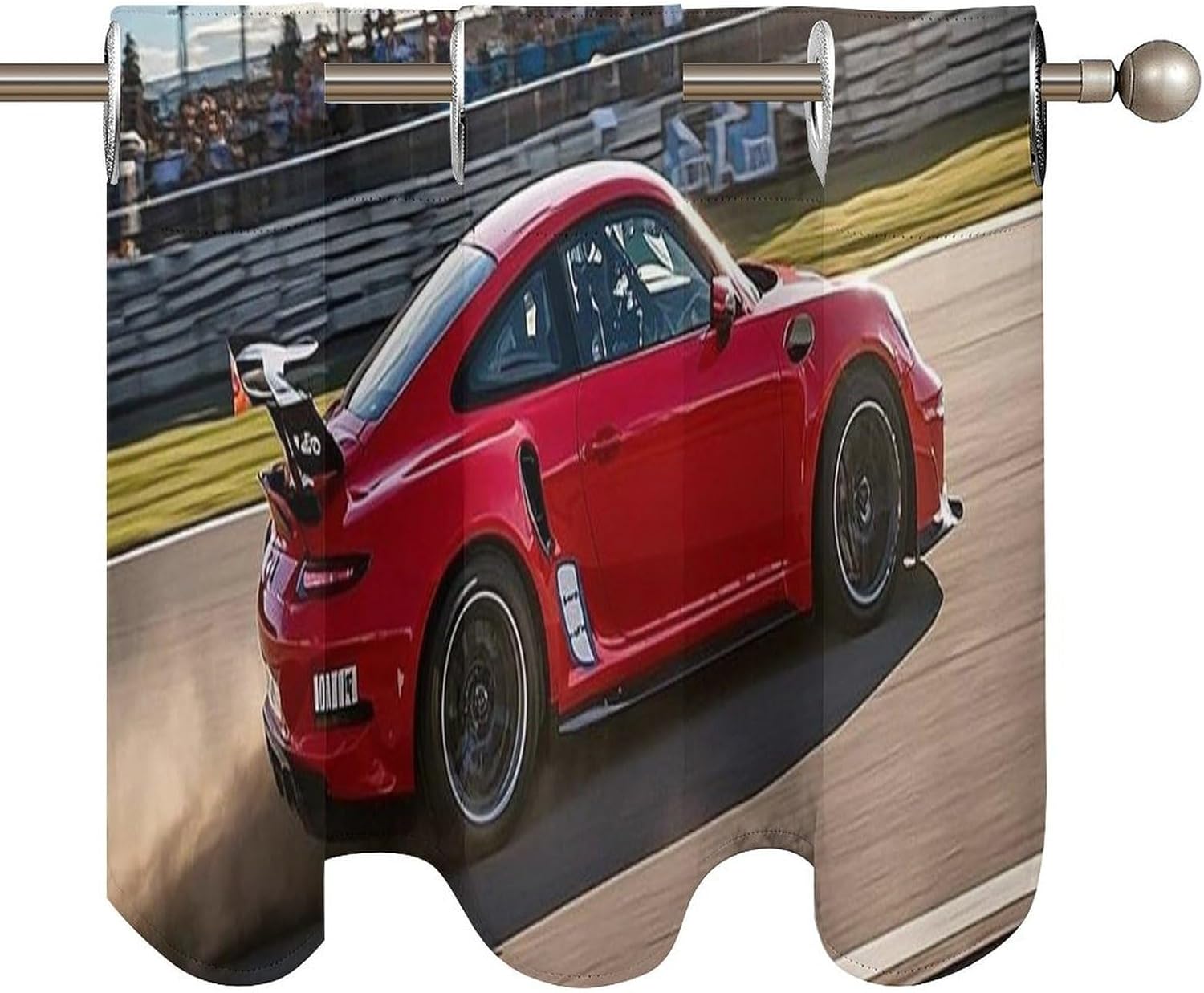 Rapid Sports Car Valance for Windows, 2 Pack Kitchen Curtains Modern Home Decor, Soft Blackout Window Curtains for Living Room & Bedroom, 18 X 52 Inch