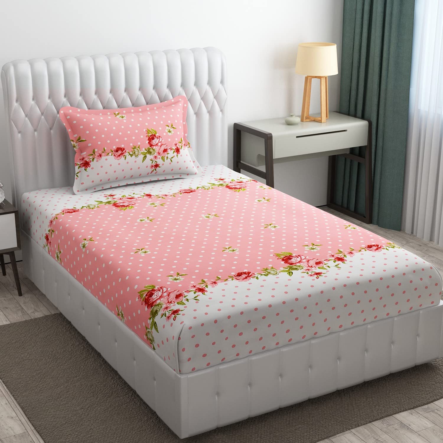 HOMICON Premium Cotton Elastic Fitted Bedsheets with 1 Pillow Covers for Single Bed (3x6 ft.) with All Around Elastic 220 TC Supersoft for (72x36+6 Drop) Inches, Multicolor (Pink) (B0CJ5K898F) Amazon Price History, Amazon Price Tracker