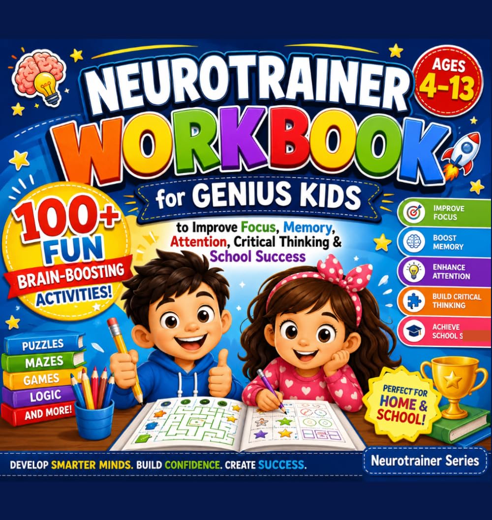 Neurotrainer Workbook for Genius Kids: 100+ Fun Brain-Boosting Activities to Improve Focus, Memory, Attention, Critical Thinking & School Success Ages 4–13
