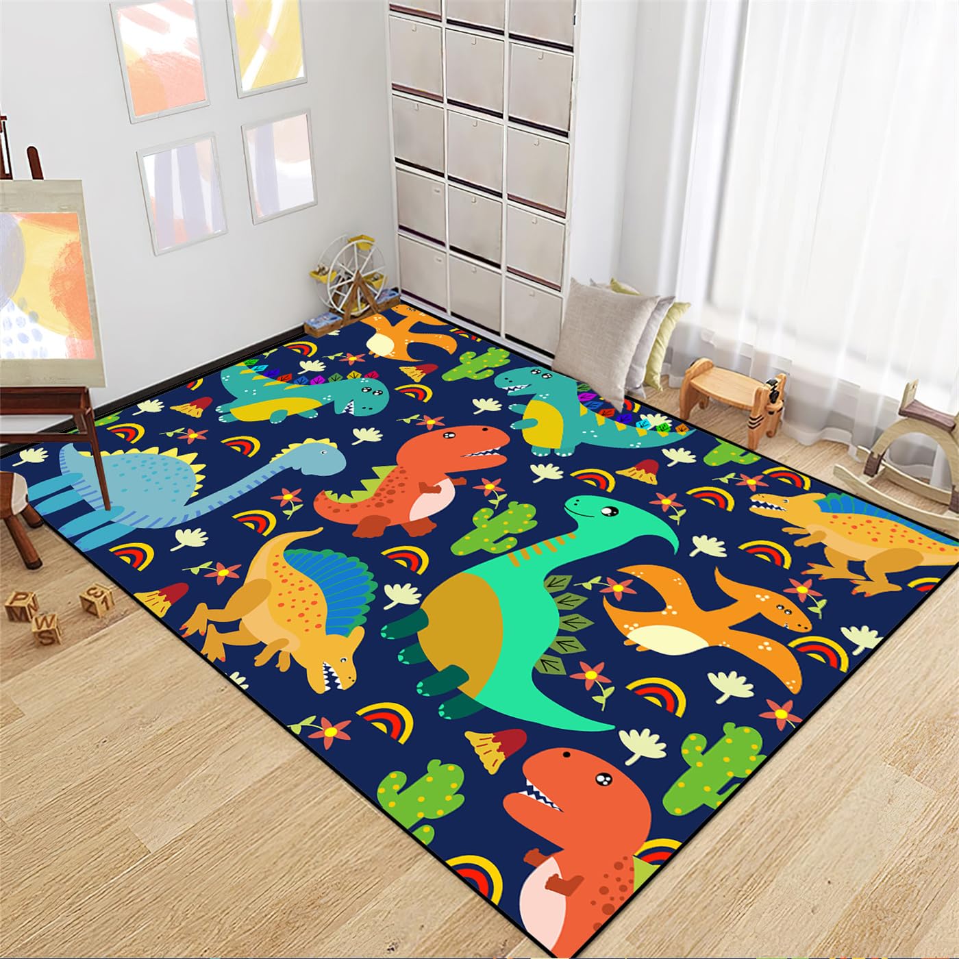 LIVEBOX Kids Dinosaur Rug 5x7 - Washable Non-Slip Playroom Carpet