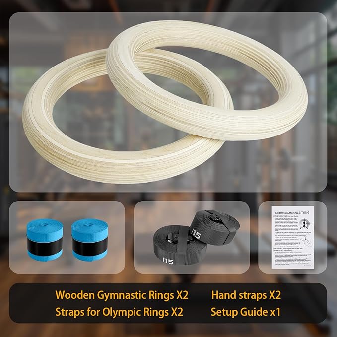 Anillas de gimnasia de madera Cesilili con correas ajustables 32mm miniatura 6