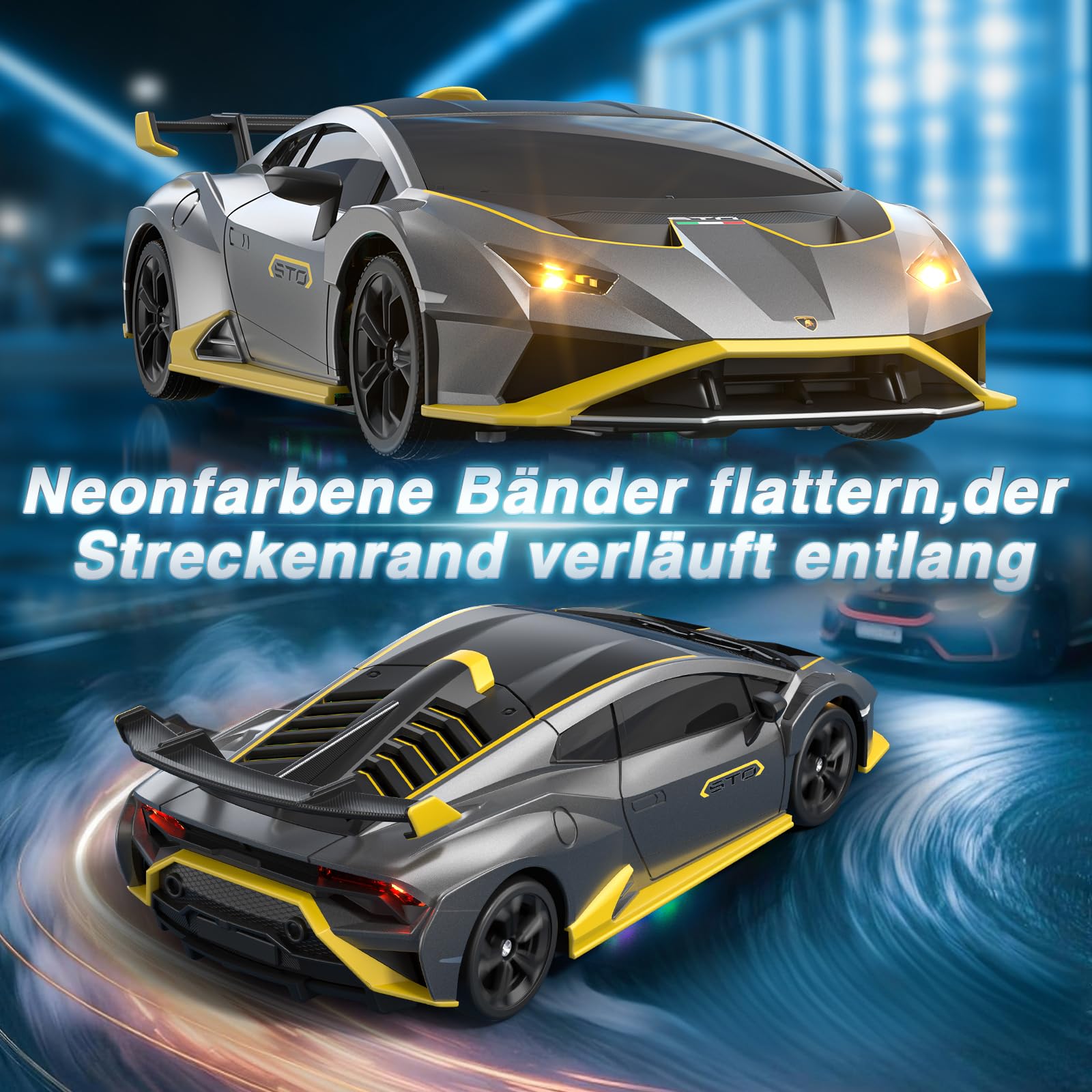 Lamborghini Ferngesteuertes Auto ab 6-12 Jahre, 1:24 RC Drift Auto 25KM/H | 4WD Vollproportionale Drosselklappe, Einstellbare Geschwindigkeit und Lenkwinkel, Spielzeug Geschenke Jungen 6 7 8 9 10 11 12